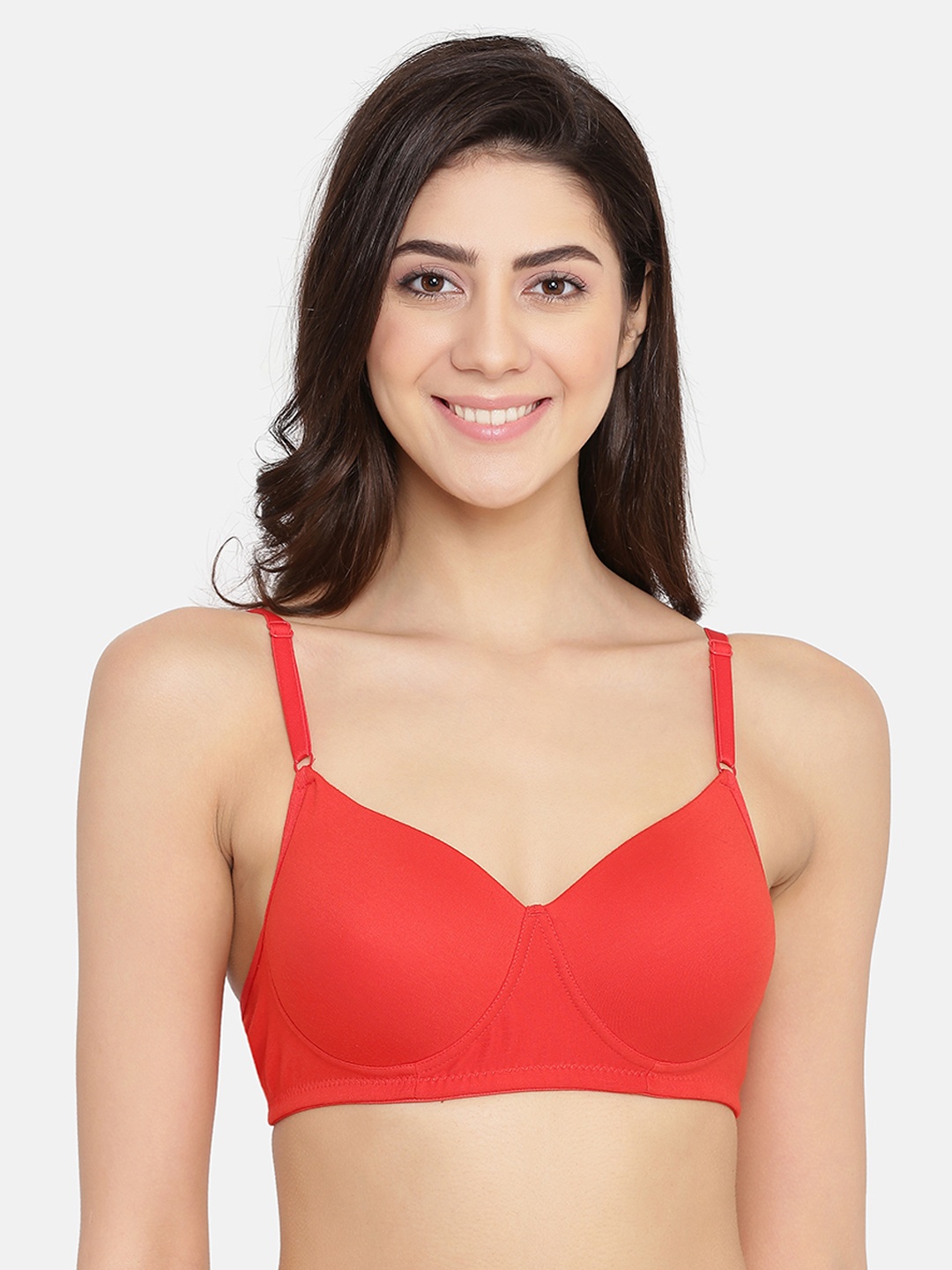 

Clovia Red Solid Non-Wired Lightly Padded T-shirt Bra BR1279P0432B