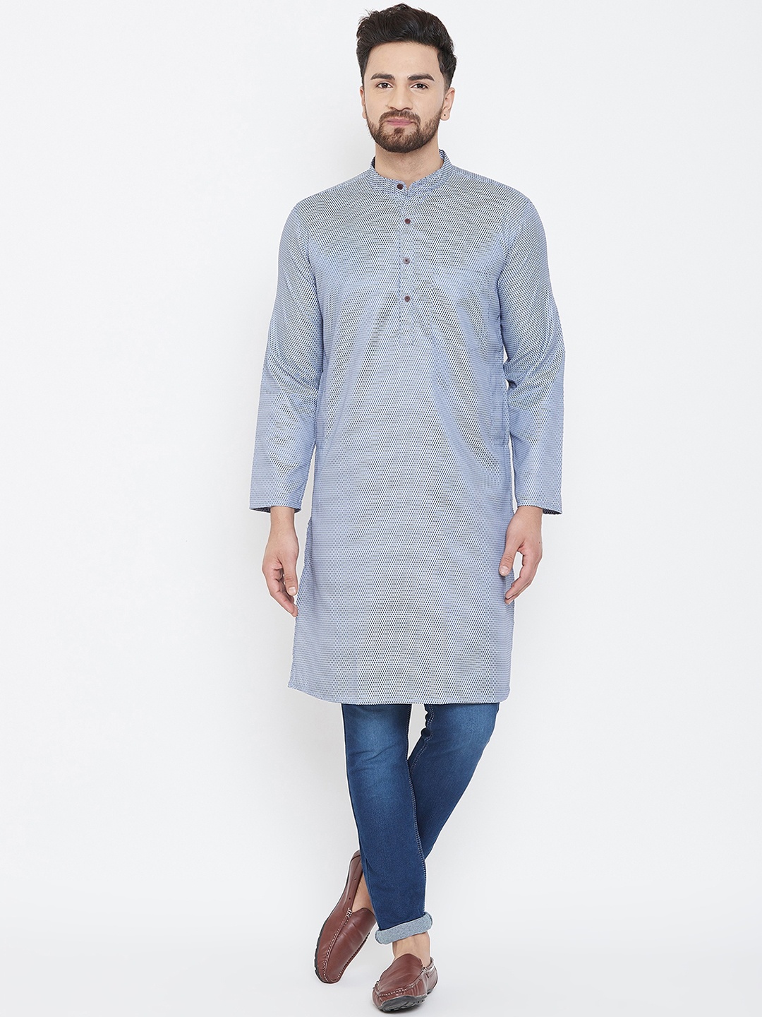 

even Men Blue Woven Design Straight Kurta