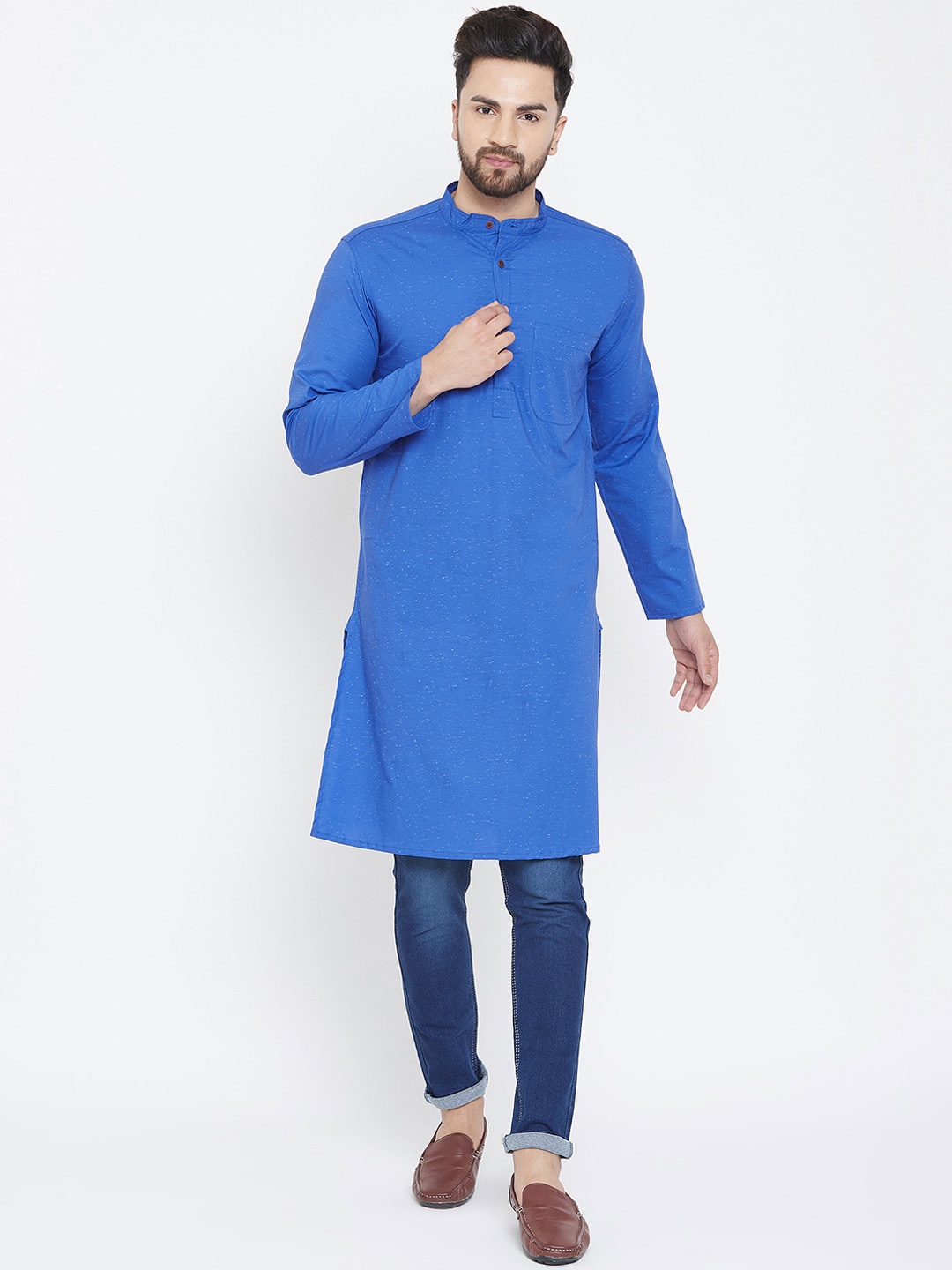

even Men Blue Solid Straight Kurta