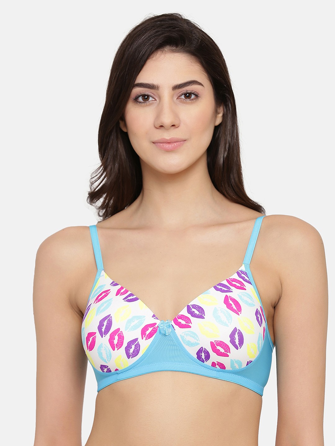

Clovia White & Blue Printed Non-Wired Lightly Padded T-shirt Bra BR1866L1832B