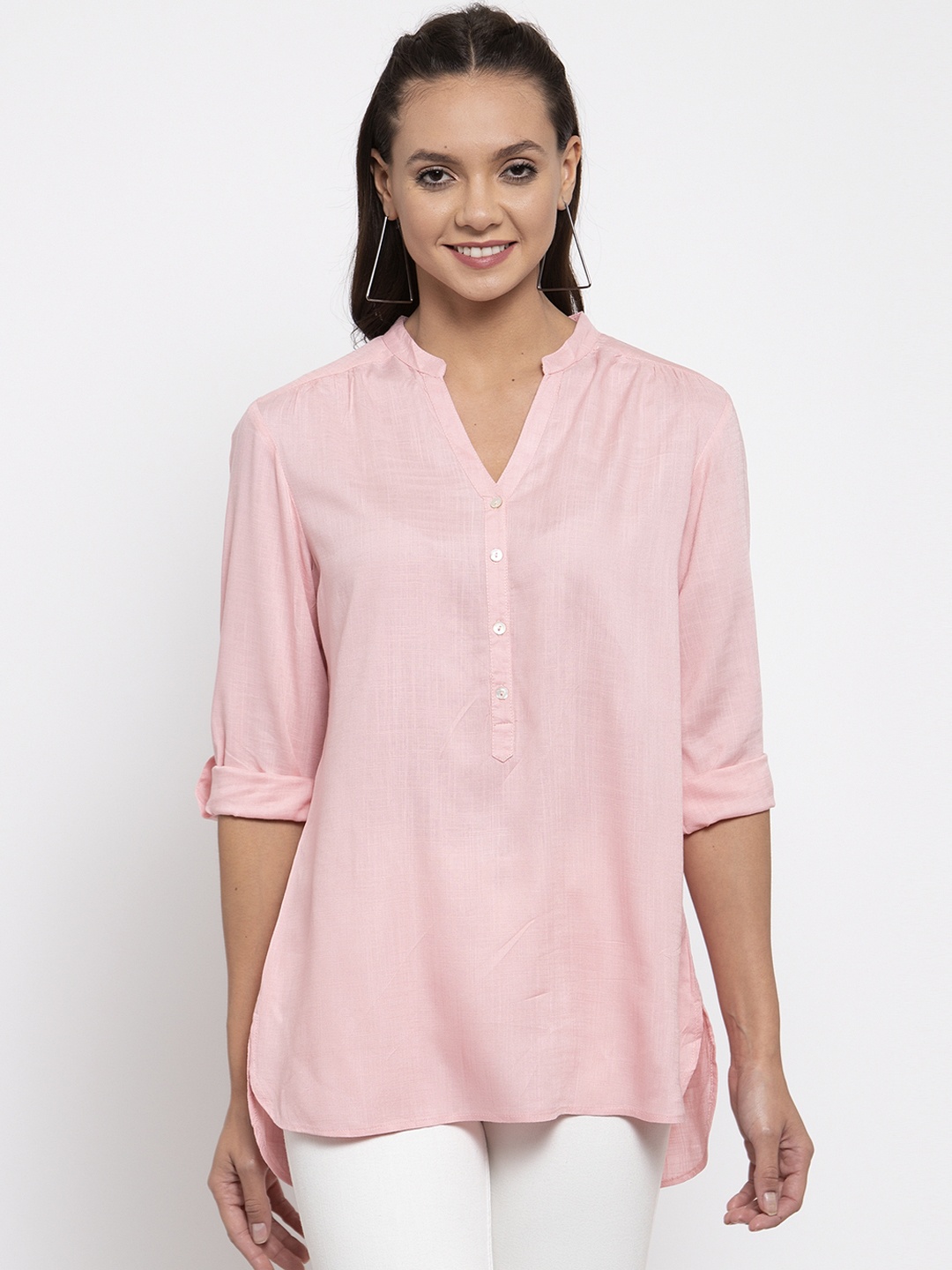 

Gipsy Women Pink Solid High-Low Top
