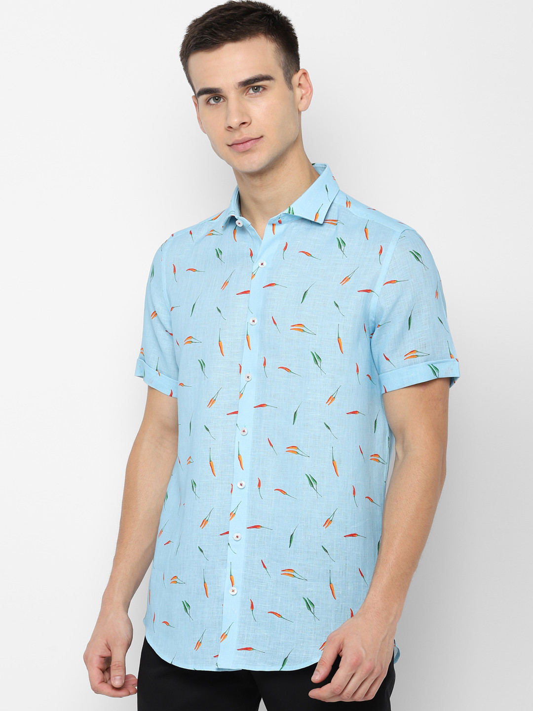 

SIMON CARTER LONDON Men Blue & Orange Slim Fit Printed Casual Linen Shirt