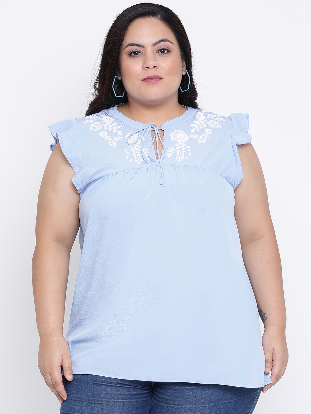Oxolloxo Women Blue Printed Top