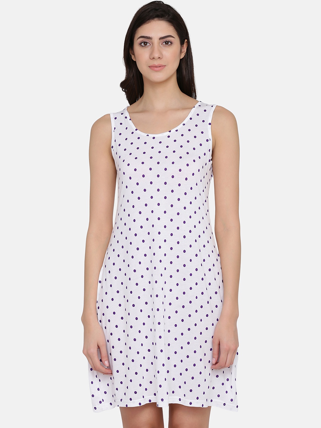 

Clovia Women White & Purple Printed Nightdress