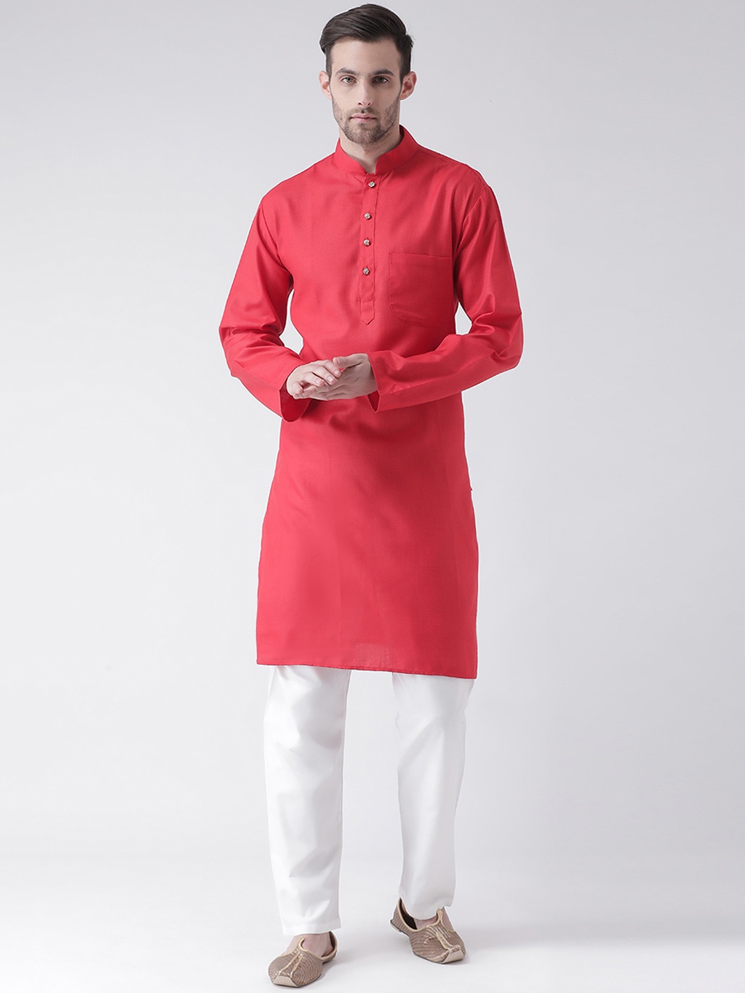 SG LEMAN Men Red & White Solid Kurta with Pyjamas