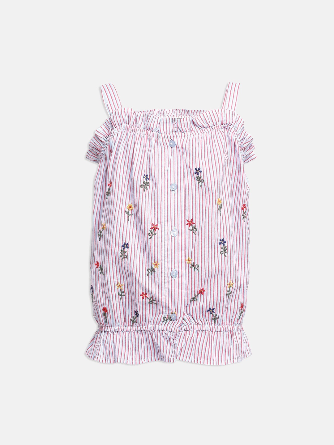 

Oxolloxo Girls Pink Striped Peplum Pure Cotton Top