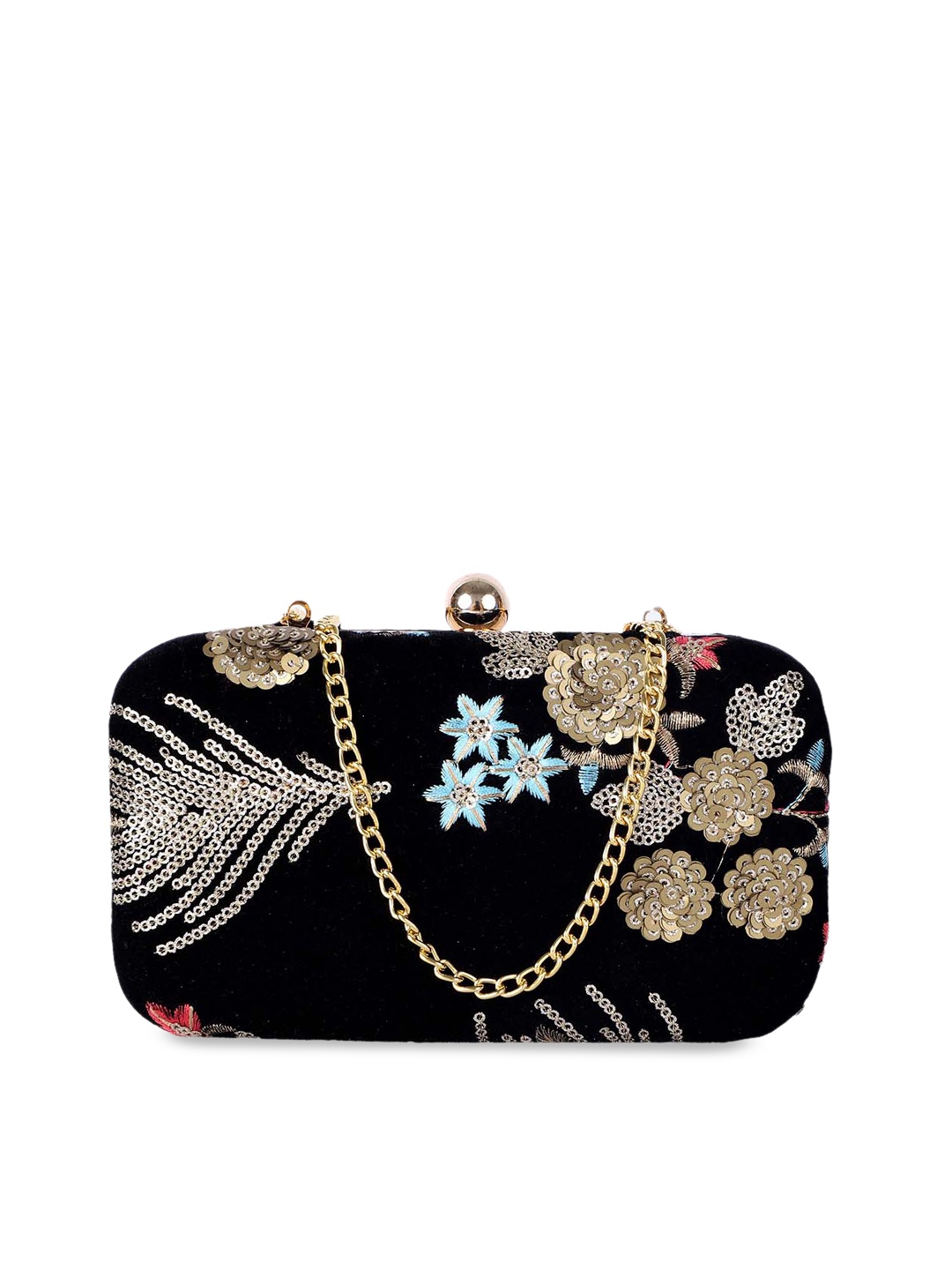 

REZZY Black & Gold-Toned Embellished Clutch