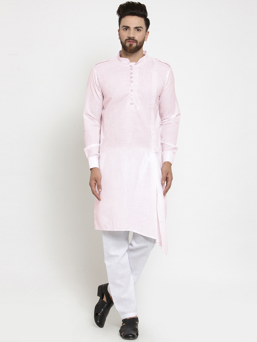 

TREEMODA Men Pink & White Solid Kurta with Pyjamas