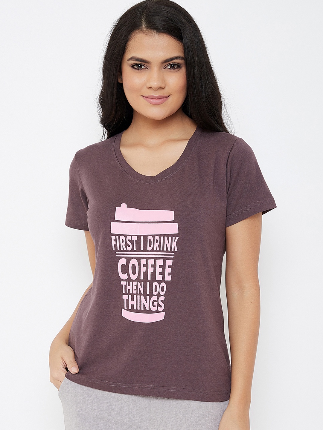 

Clovia Women Mauve Printed Lounge T-Shirt