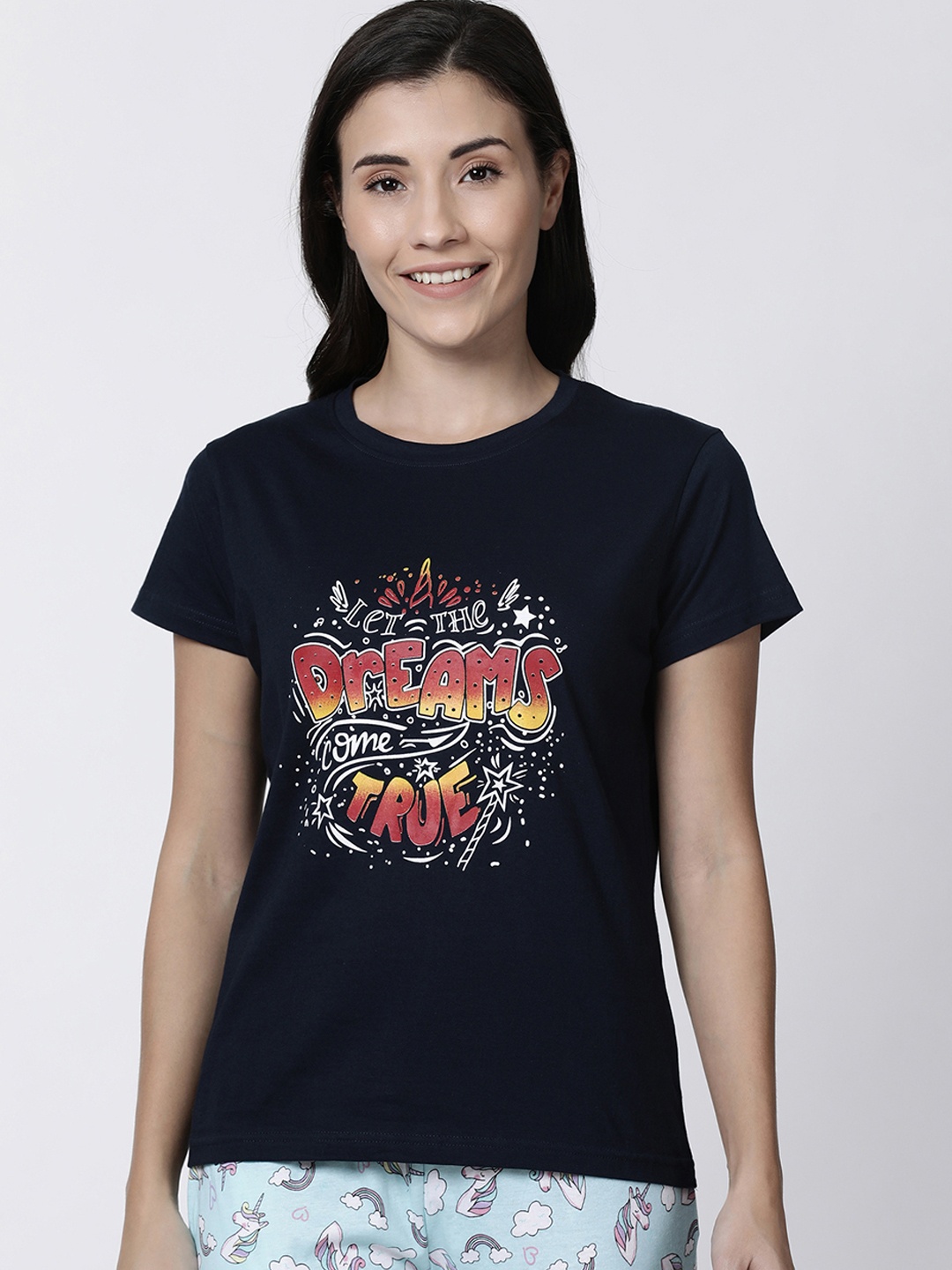 

Kryptic Women Navy Blue Printed Pure Cotton Lounge T-shirt