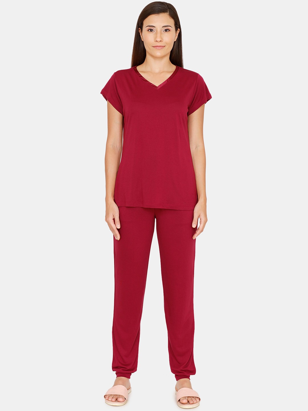 

Zivame Women Red Solid Night suit