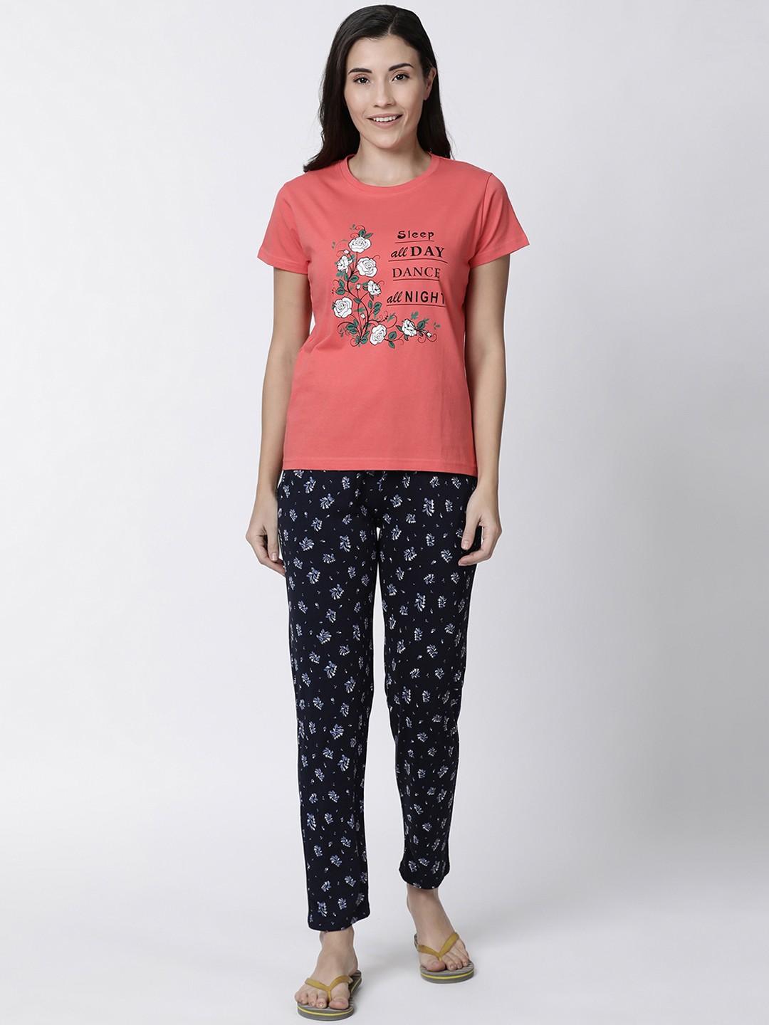 

Kryptic Women Pink & Navy Blue Printed Night Suit