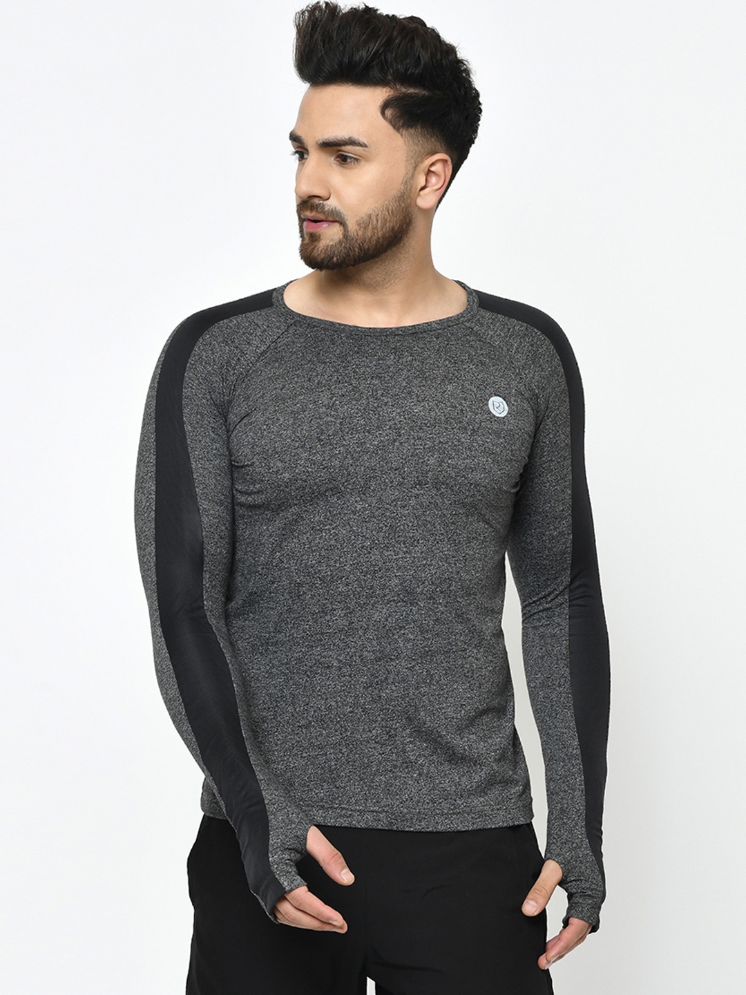 

Rigo Men Charcoal Colourblocked Running Round Neck T-shirt
