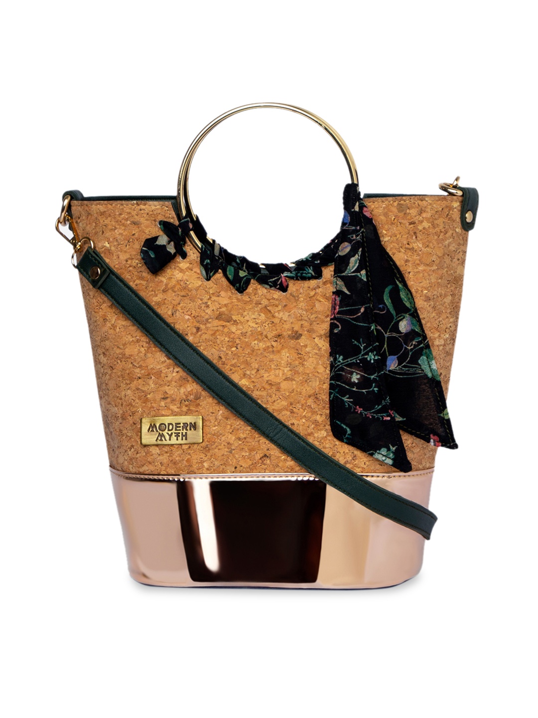 

MODERN MYTH Brown & Rose Gold-Toned Colourblocked Handheld Bag