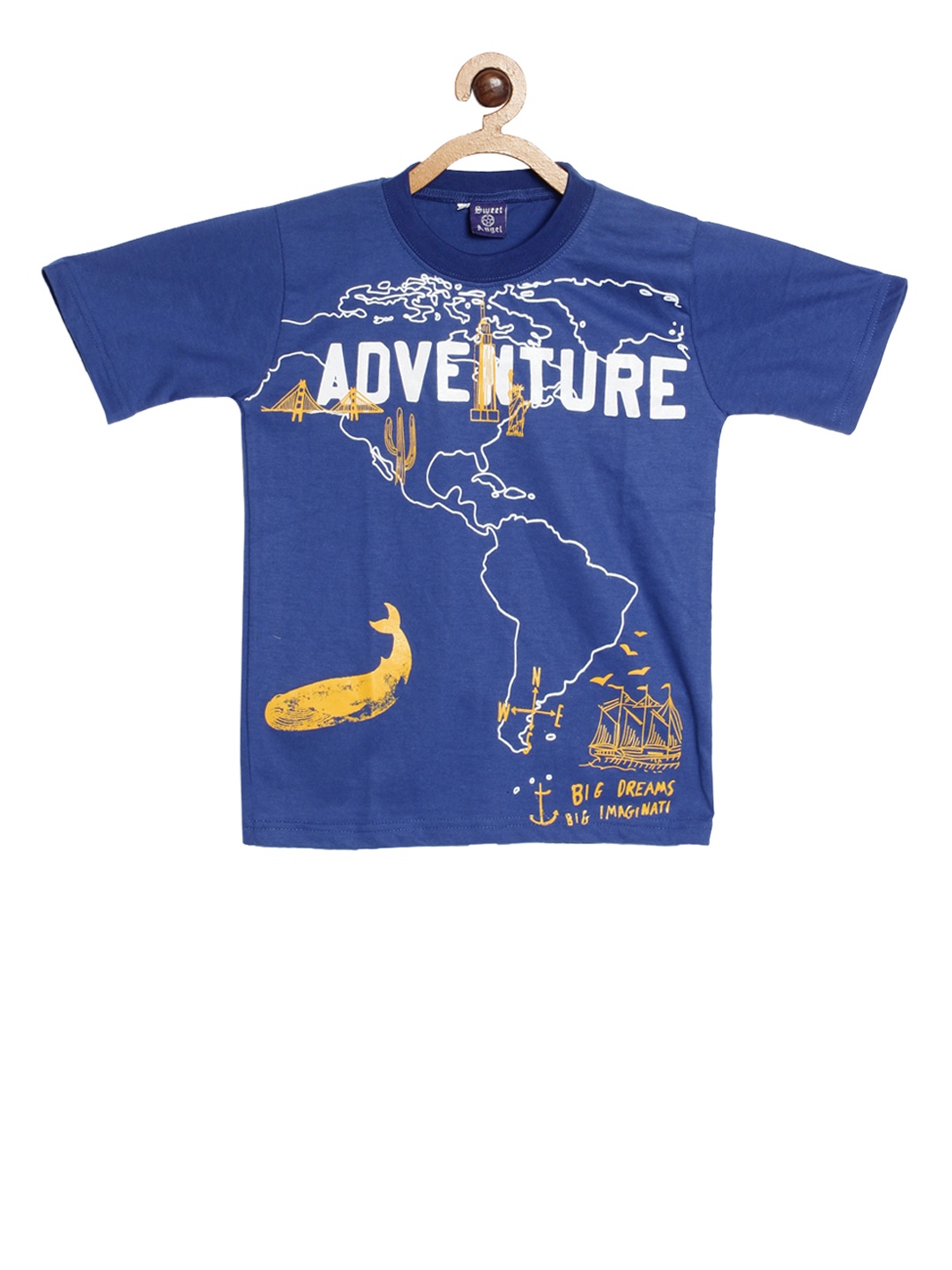 

SWEET ANGEL Boys Navy Blue Printed Round Neck T-shirt
