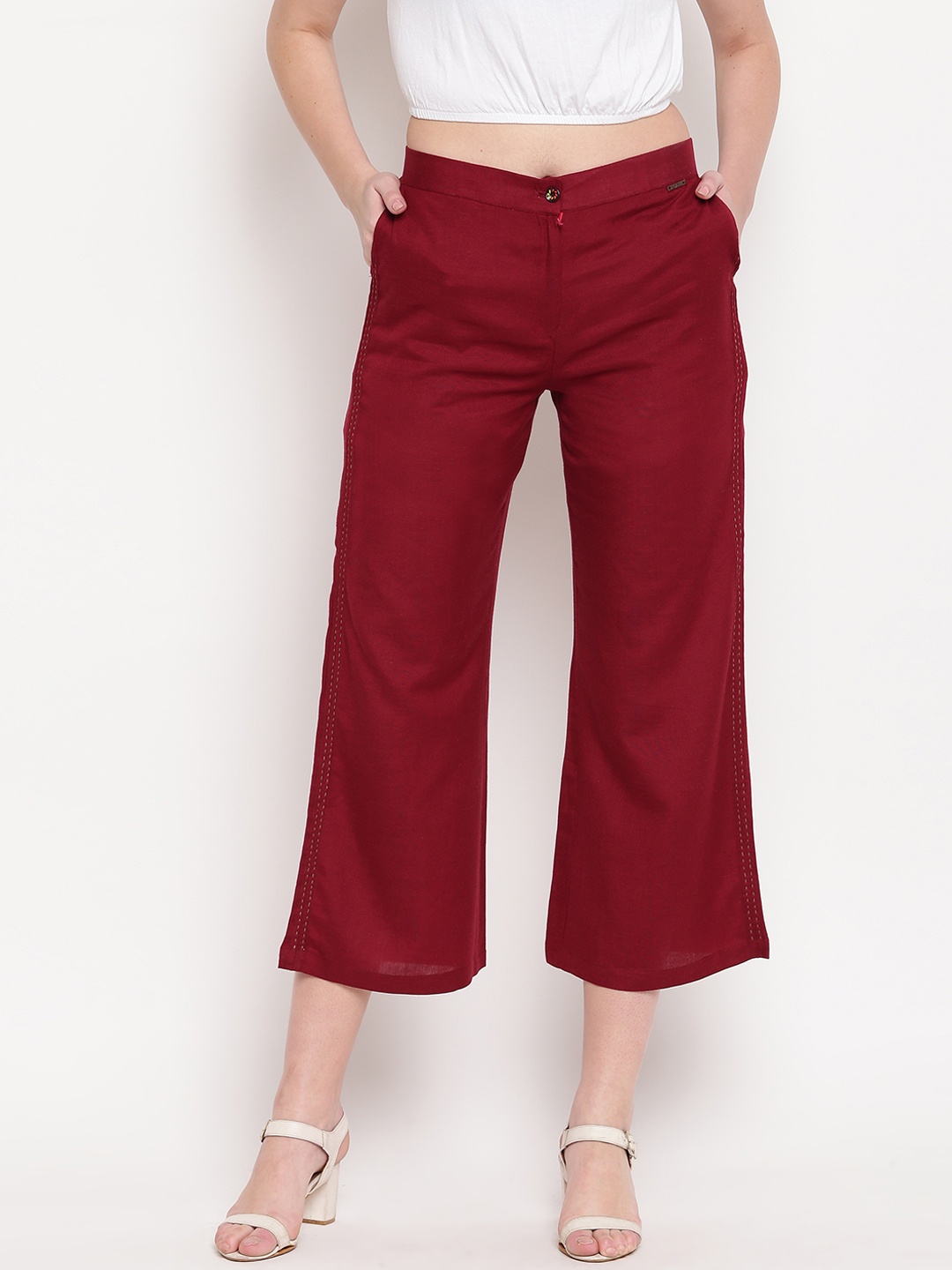 

Kvsfab Women Maroon Regular Fit Solid Culottes