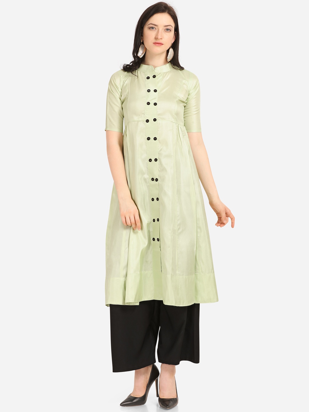 

Silk Bazar Women Green Solid A-Line Kurta