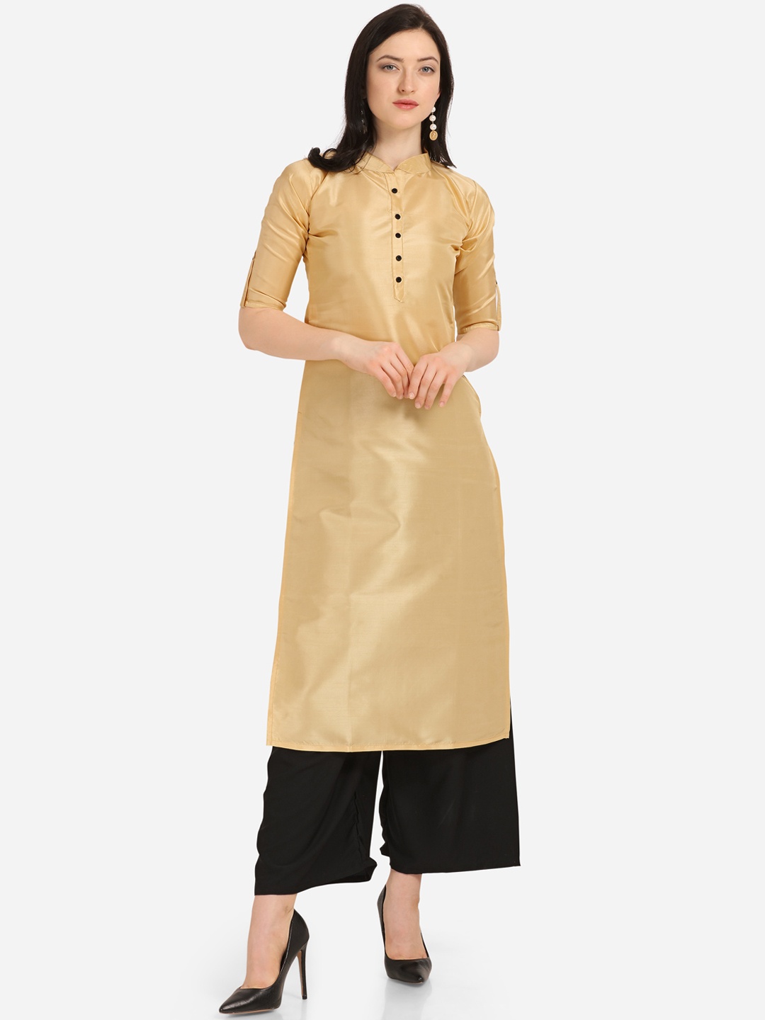 

Silk Bazar Women Gold-Coloured Solid Straight Kurta