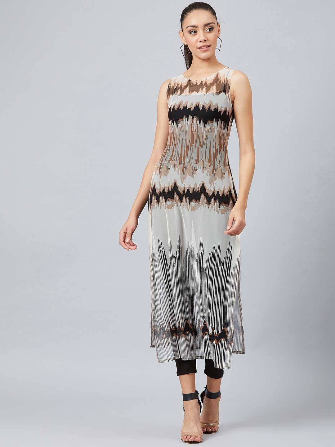 Athena Women's Black & Off-White Printed Tunic