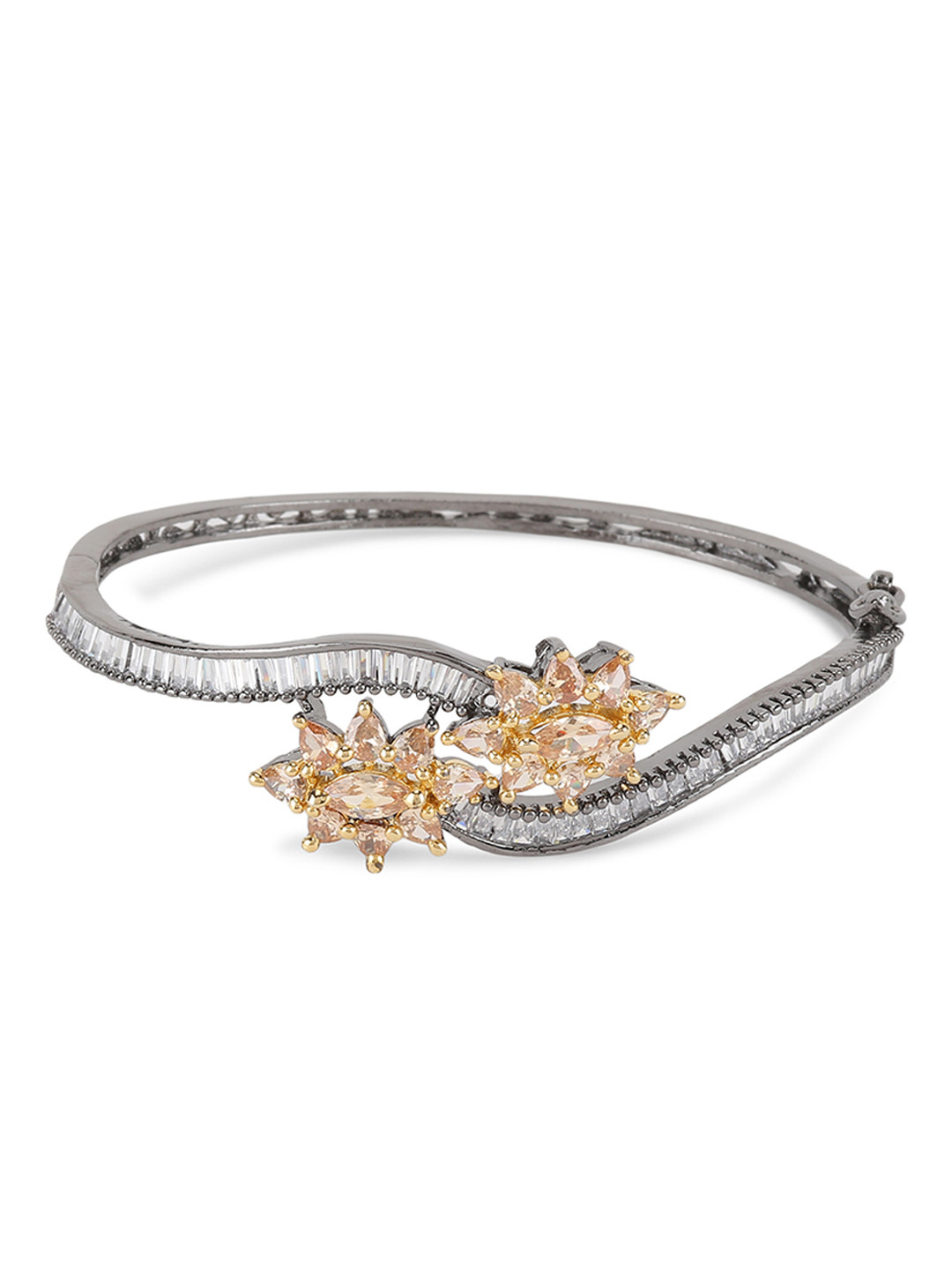 

Bhana Fashion Grey & Gunmetal-Toned Rhodium-Plated Handcrafted Bangle-Style Bracelet