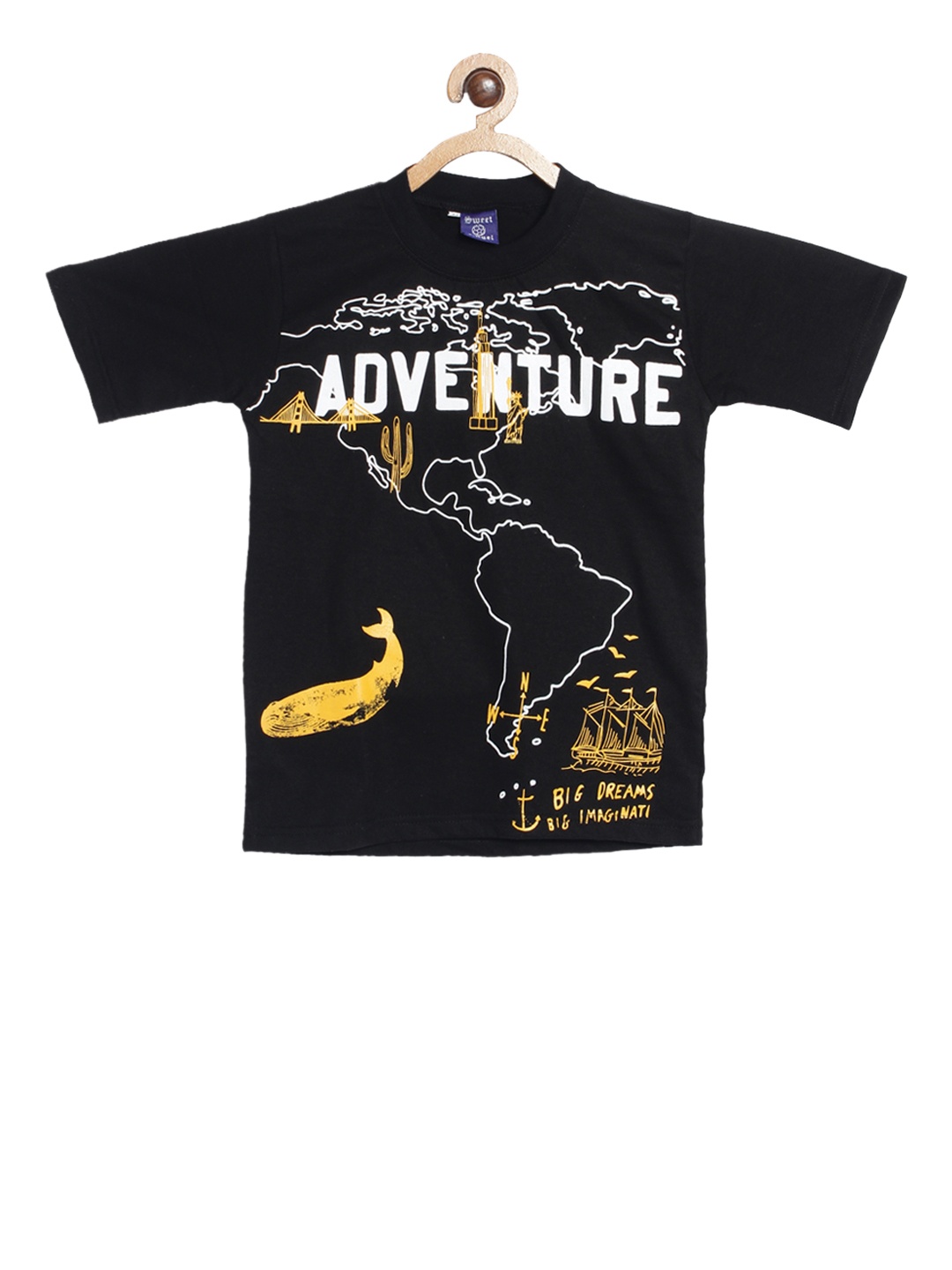 

SWEET ANGEL Boys Black Printed Round Neck Pure Cotton T-shirt