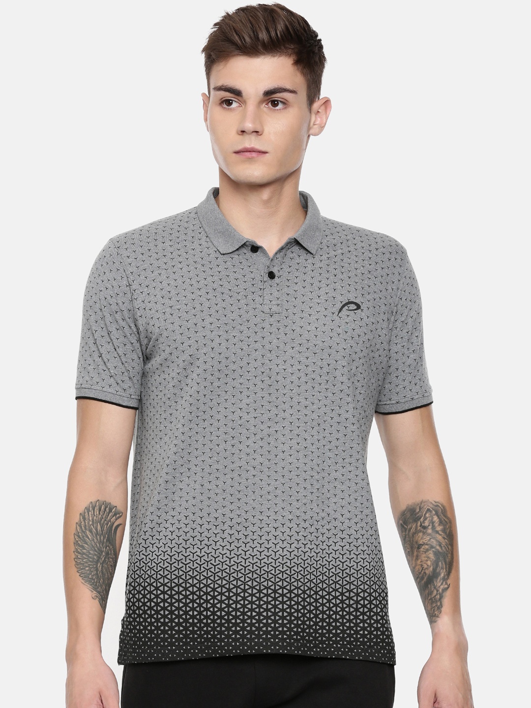 

Proline Active Men Grey Printed Polo Collar Pure Cotton T-shirt