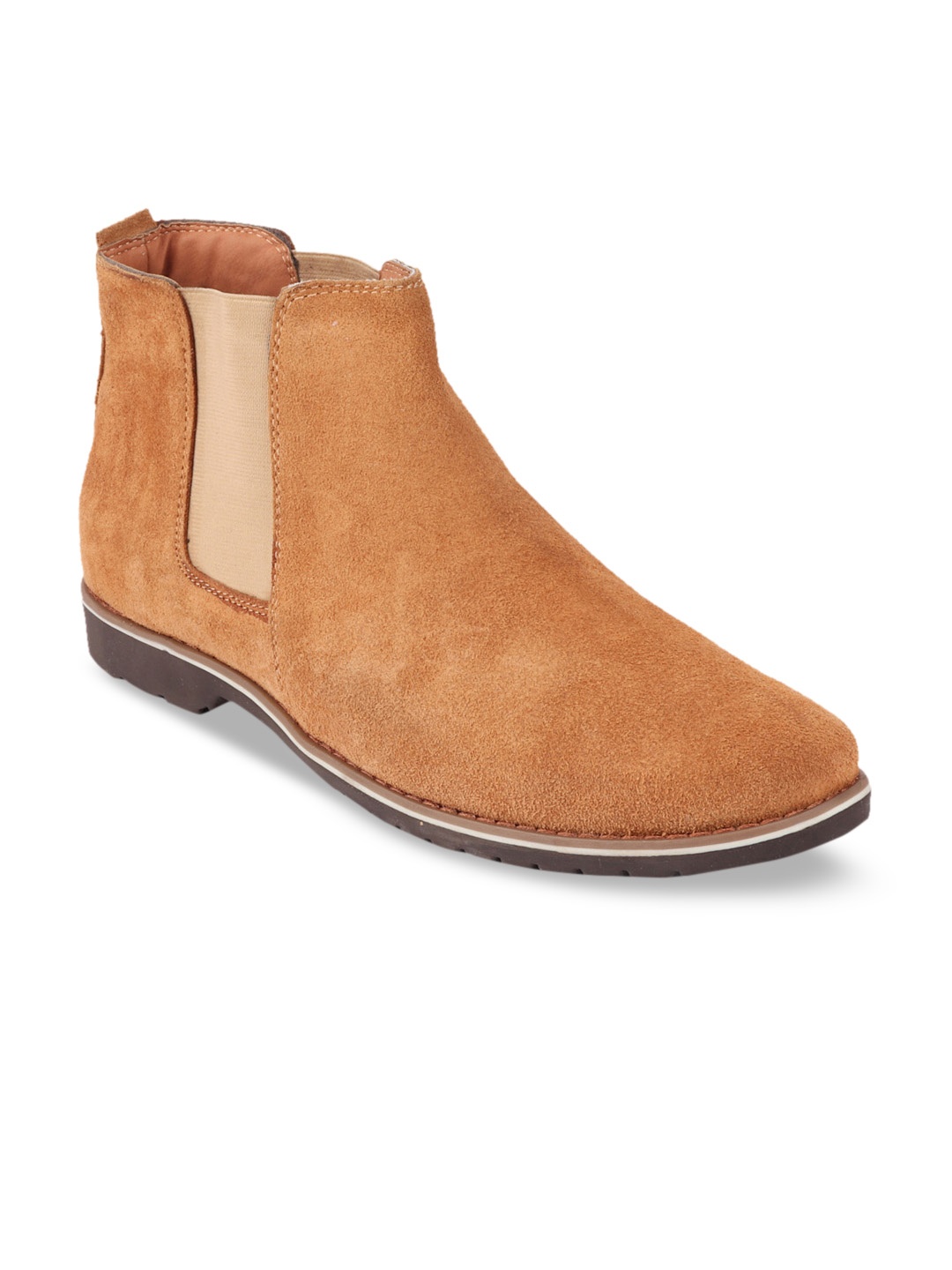 

FAUSTO Men Tan Brown Solid Suede Leather Lightweight High-Top Flat Boots