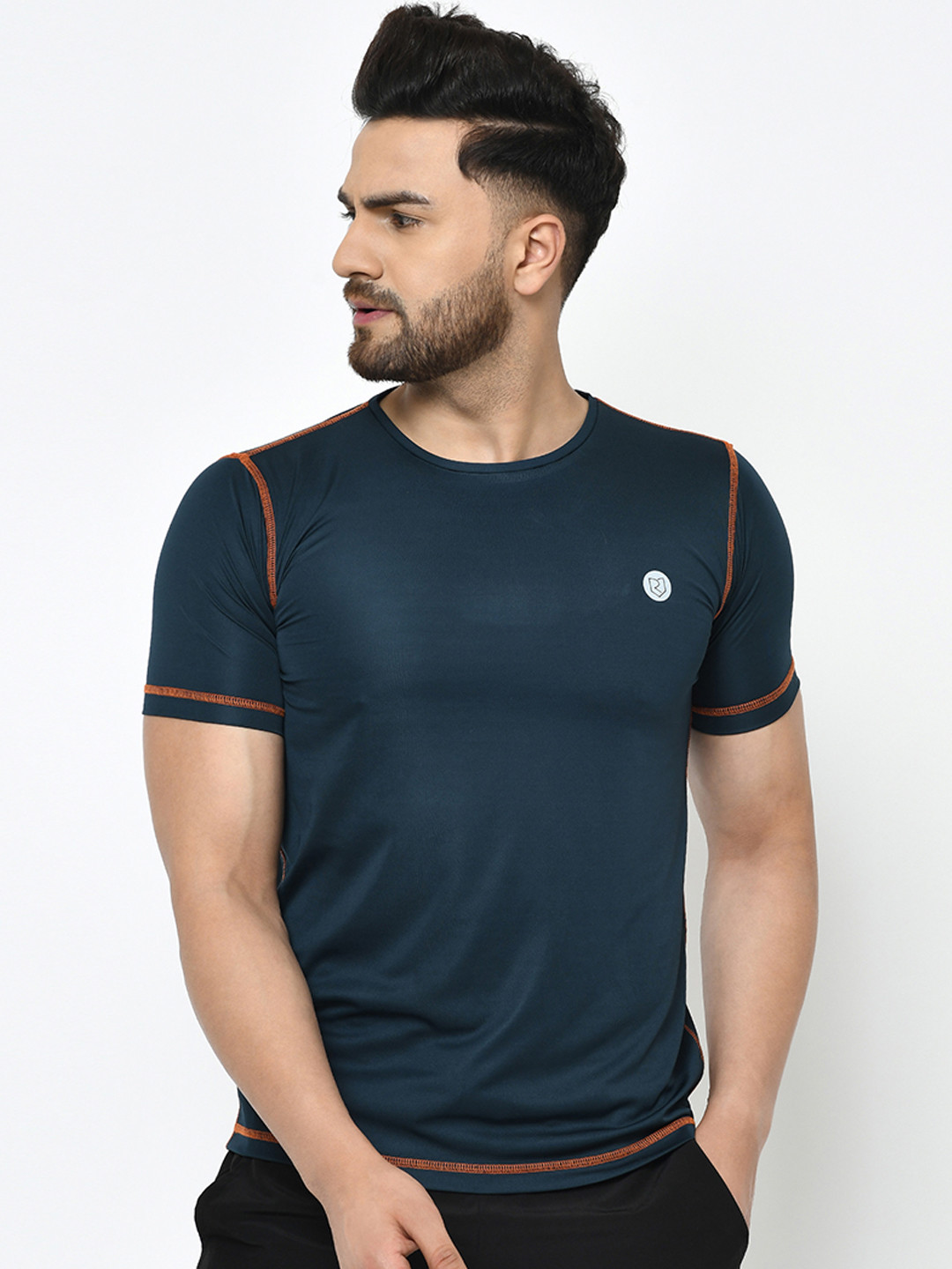 

Rigo Men Blue Solid Running Round Neck T-shirt