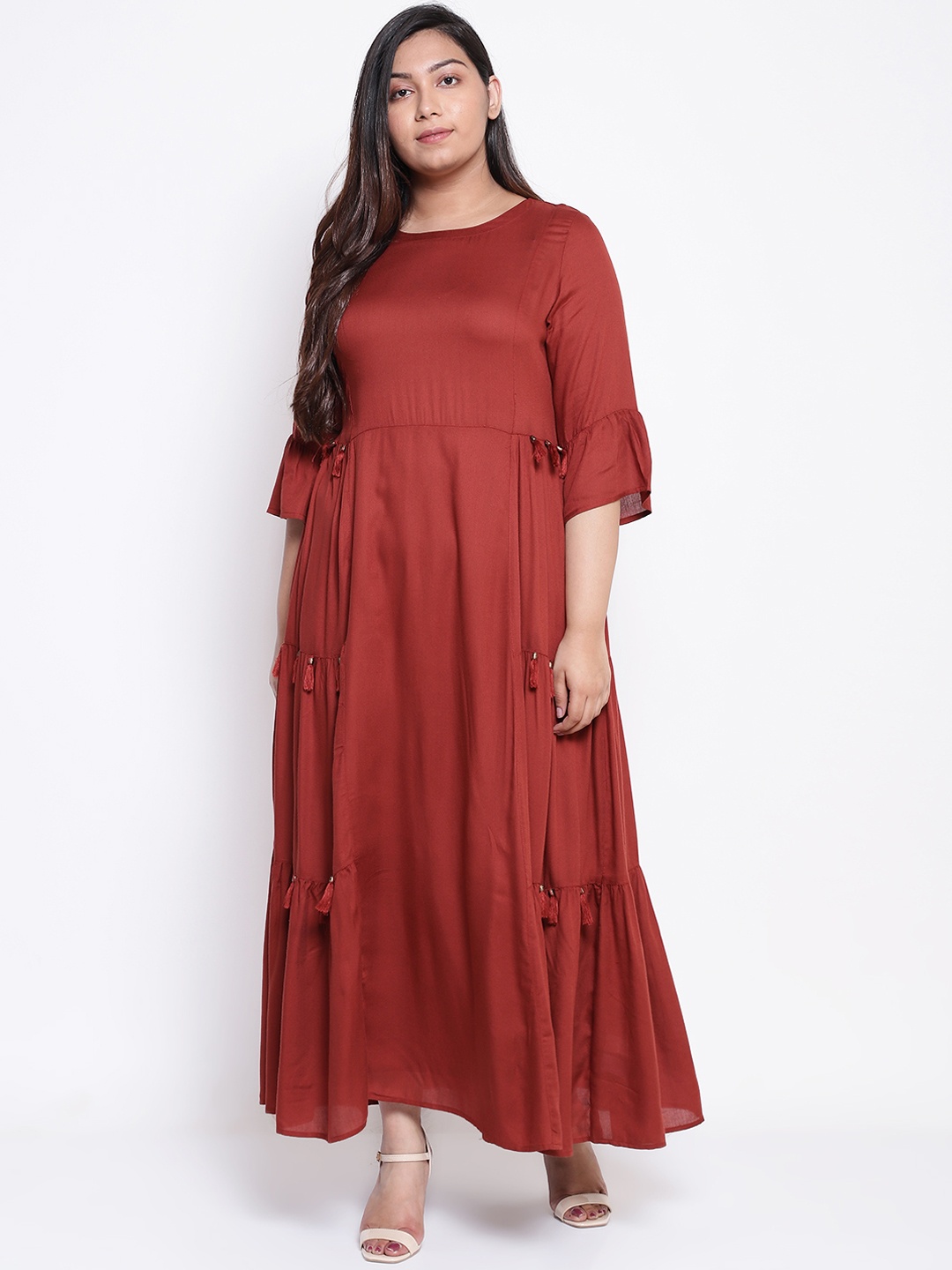 

Amydus Women Plus Size Rust Red Solid Maxi Dress