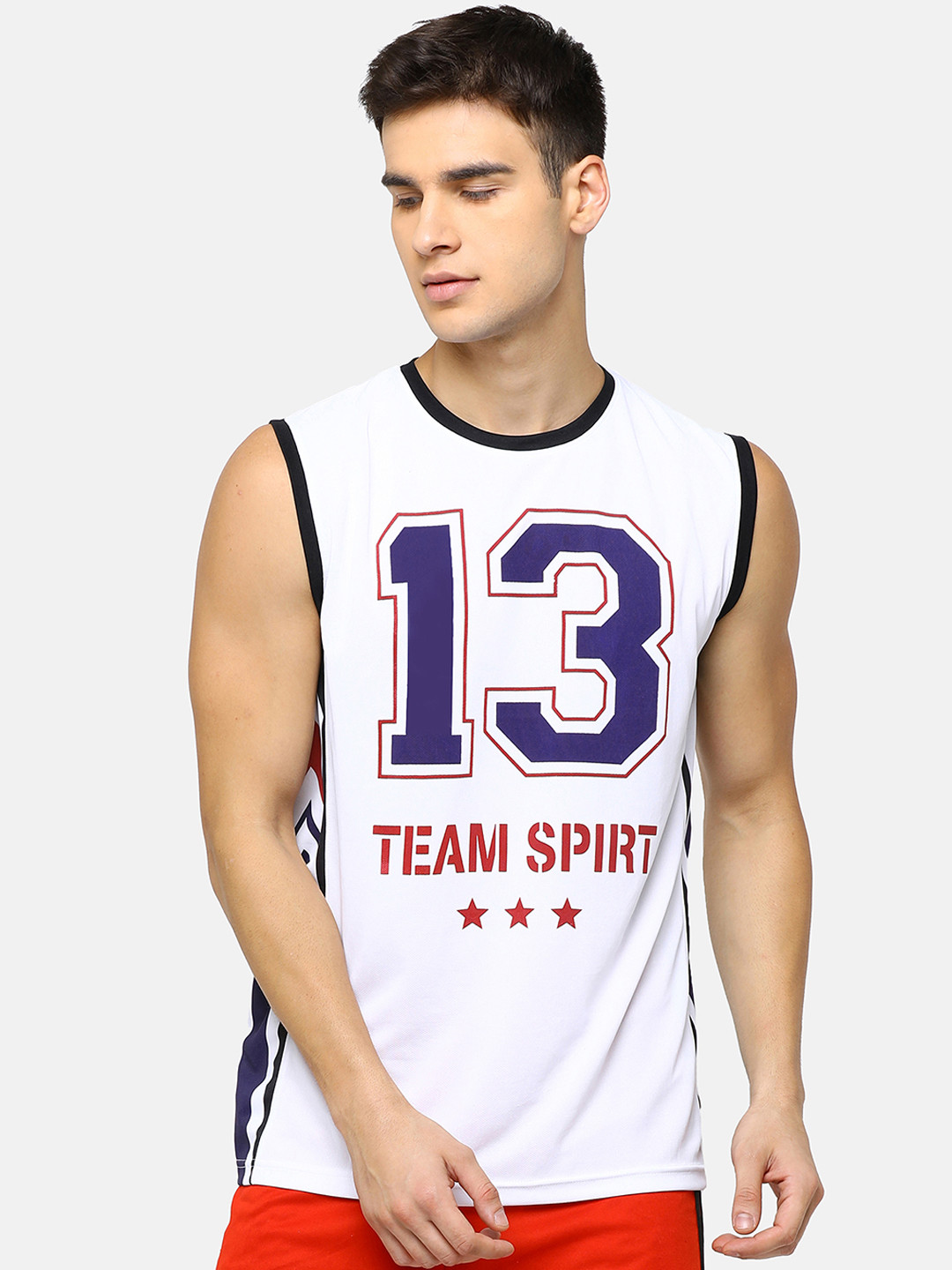 

Maniac Men White & Blue Printed Round Neck T-shirt