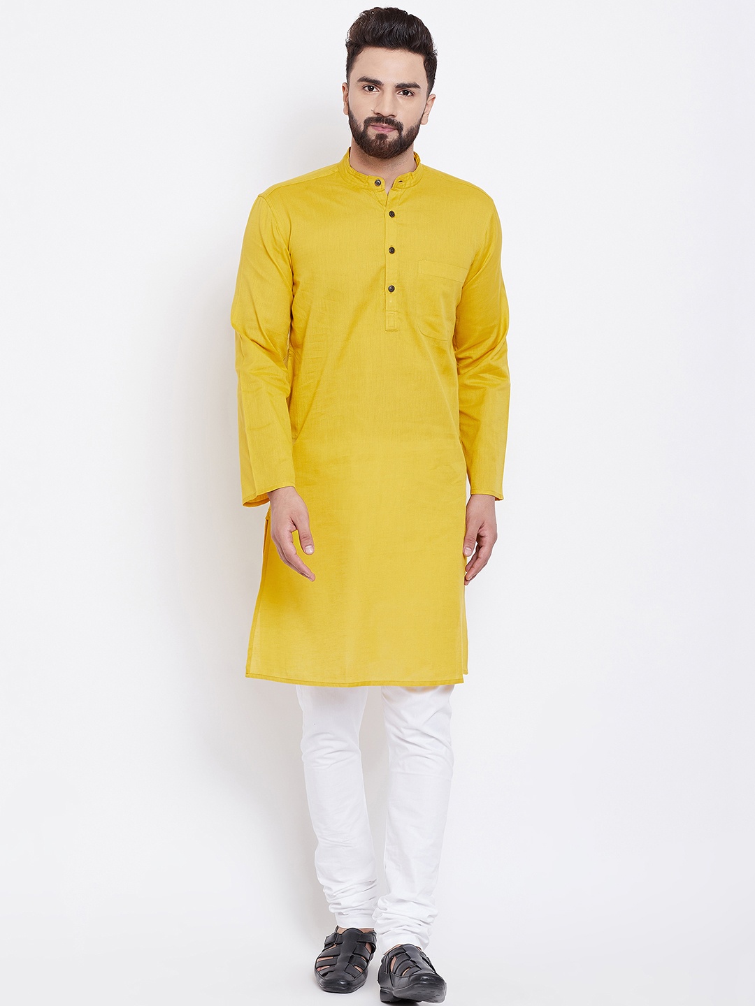 

even Men Yellow Solid Straight Kurta