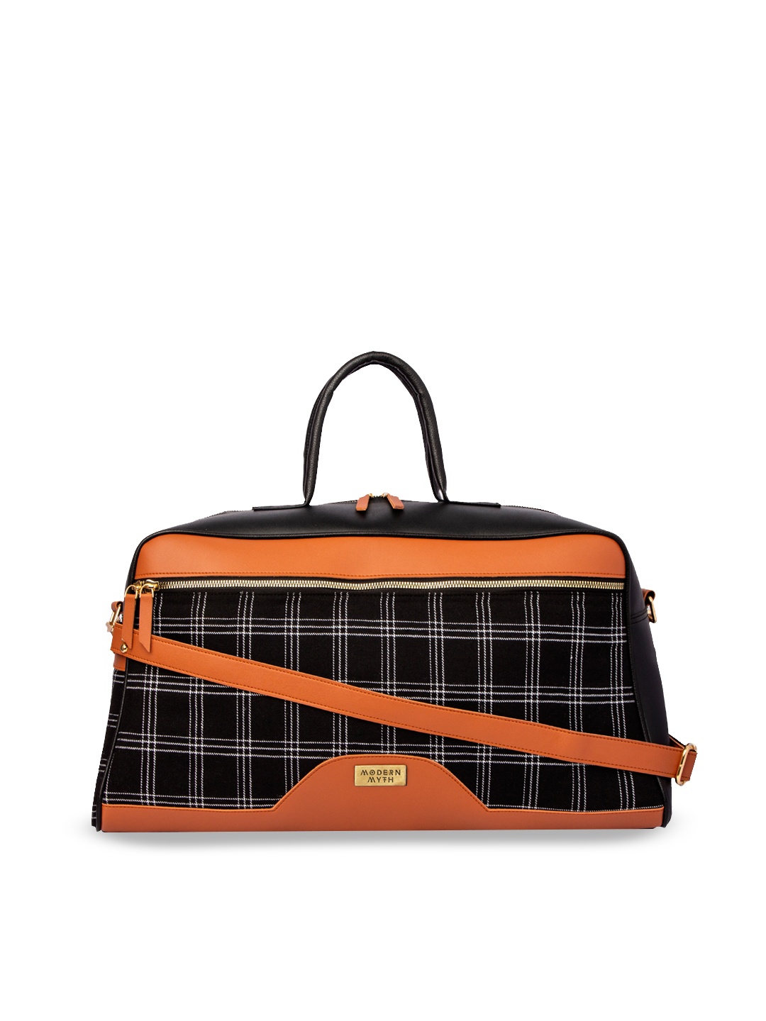 

MODERN MYTH Black & Tan Brown Checked Handheld Bag