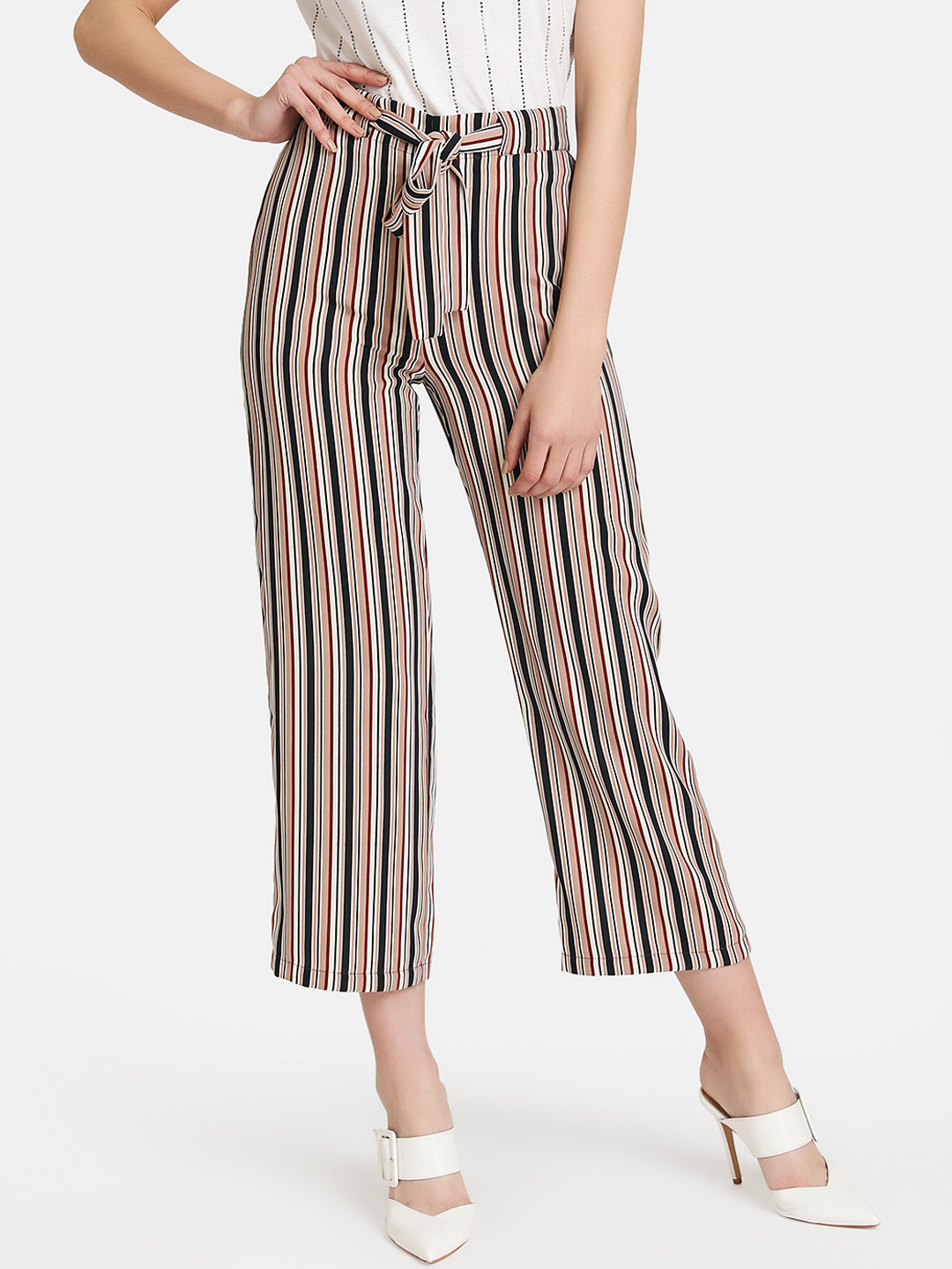 

Kazo Women Black & Pink Regular Fit Striped Regular Trousers