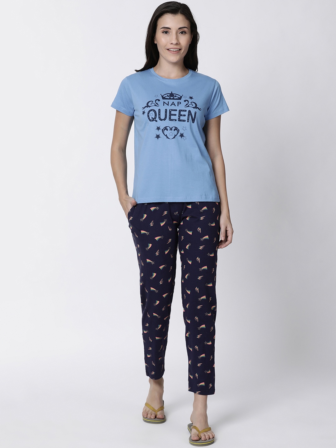 

Kryptic Women Navy Blue Printed Nightsuit