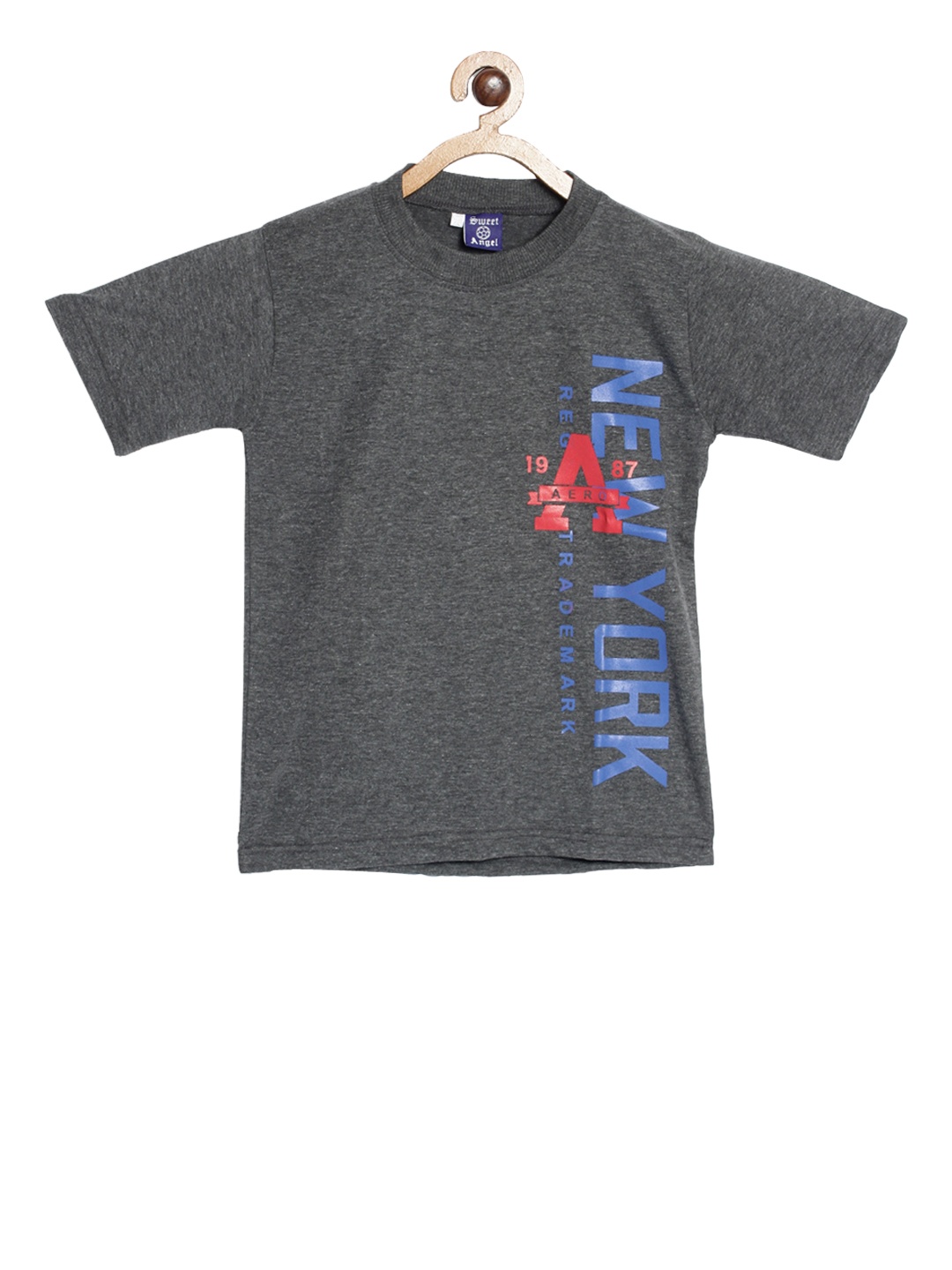 

SWEET ANGEL Boys Charcoal Grey Printed Round Neck T-shirt