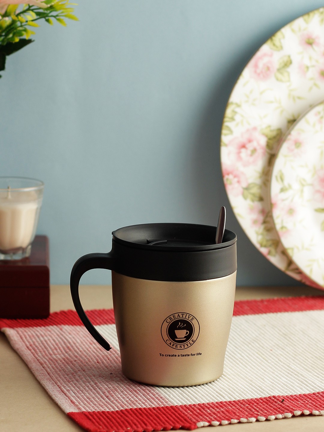 

INCRIZMA Rose Gold-Toned & Black Colourblocked Insulated Stainless Steel Coffee Mug