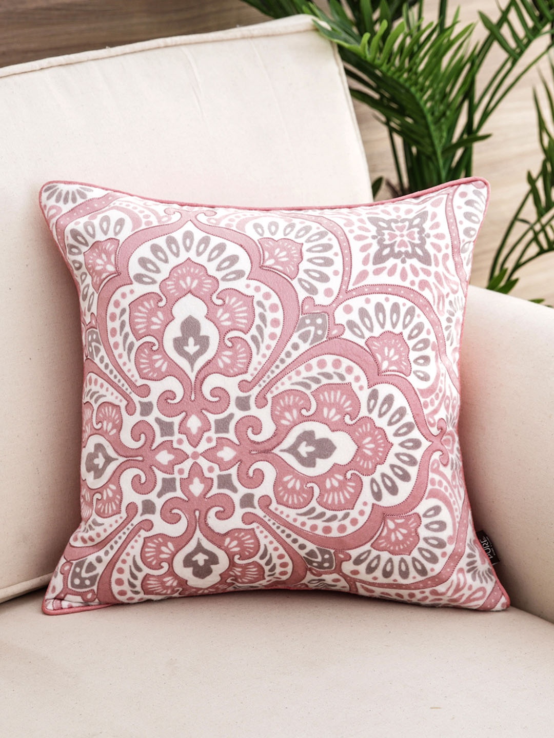 

Pure Home and Living Pink & White Ethnic Motifs Square Cushion Cover