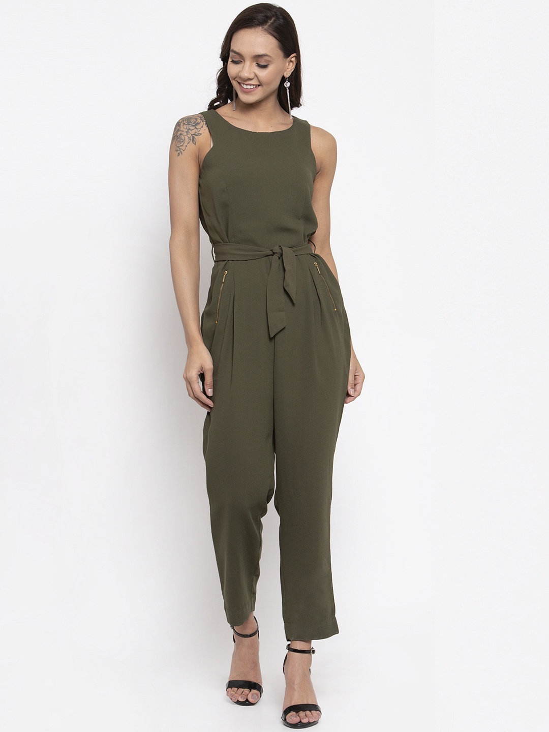 

Gipsy Women Olive Green Solid Basic Jumpsuit