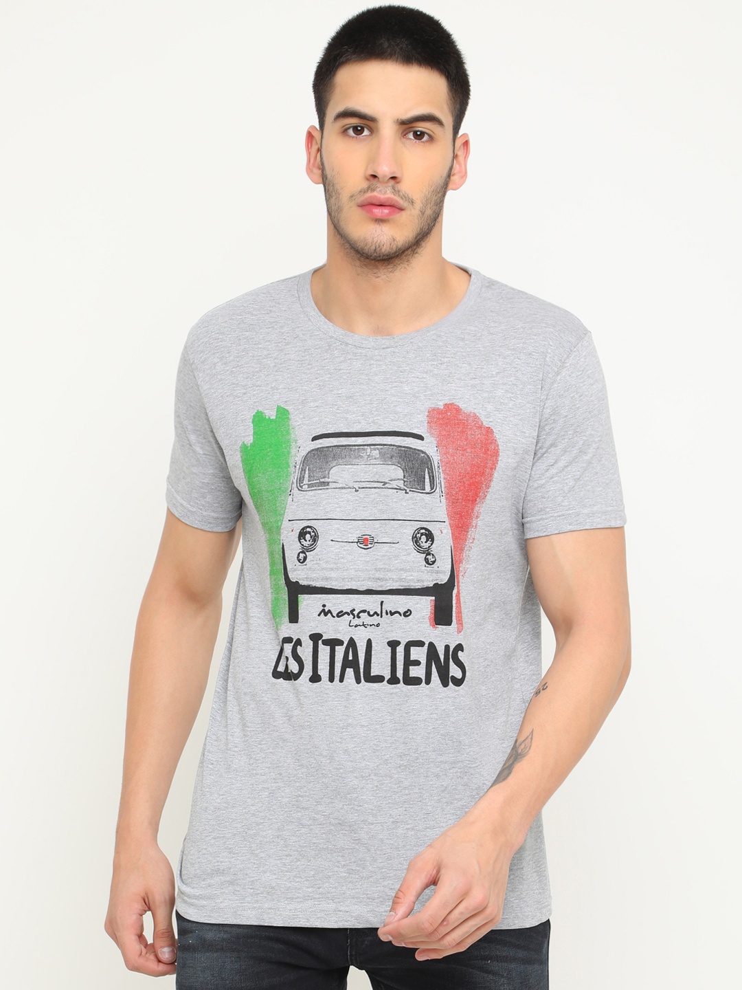 

Masculino Latino Men Grey Printed Round Neck Pure Cotton T-shirt