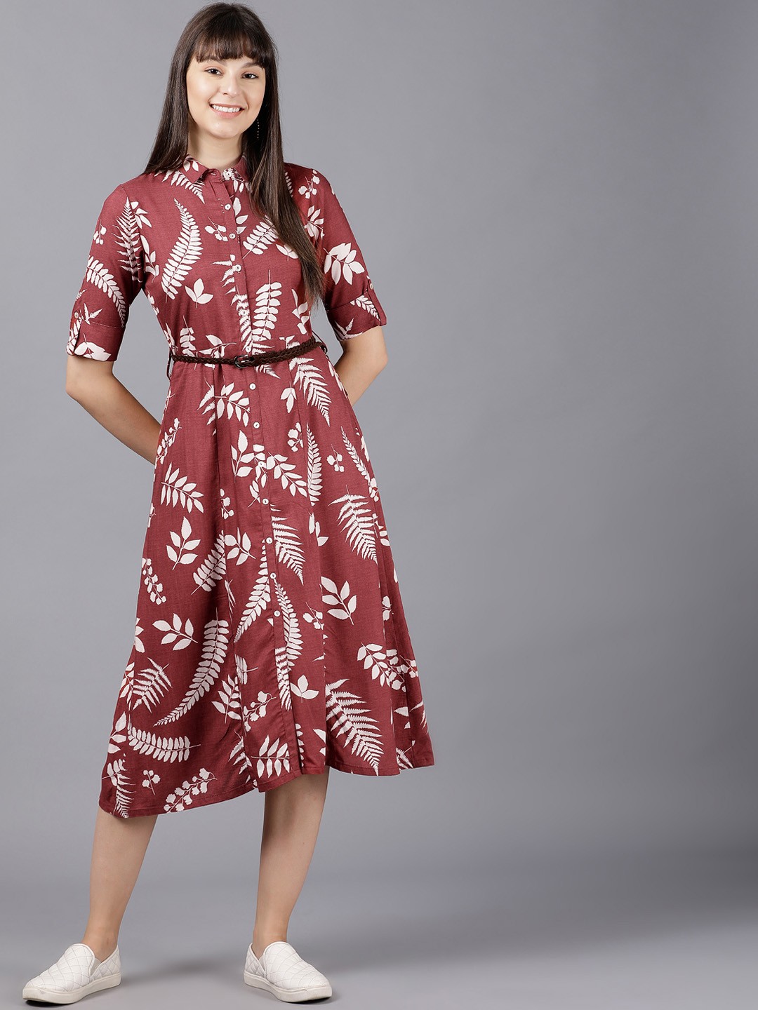 

Vishudh Women Maroon Printed Shirt Dress