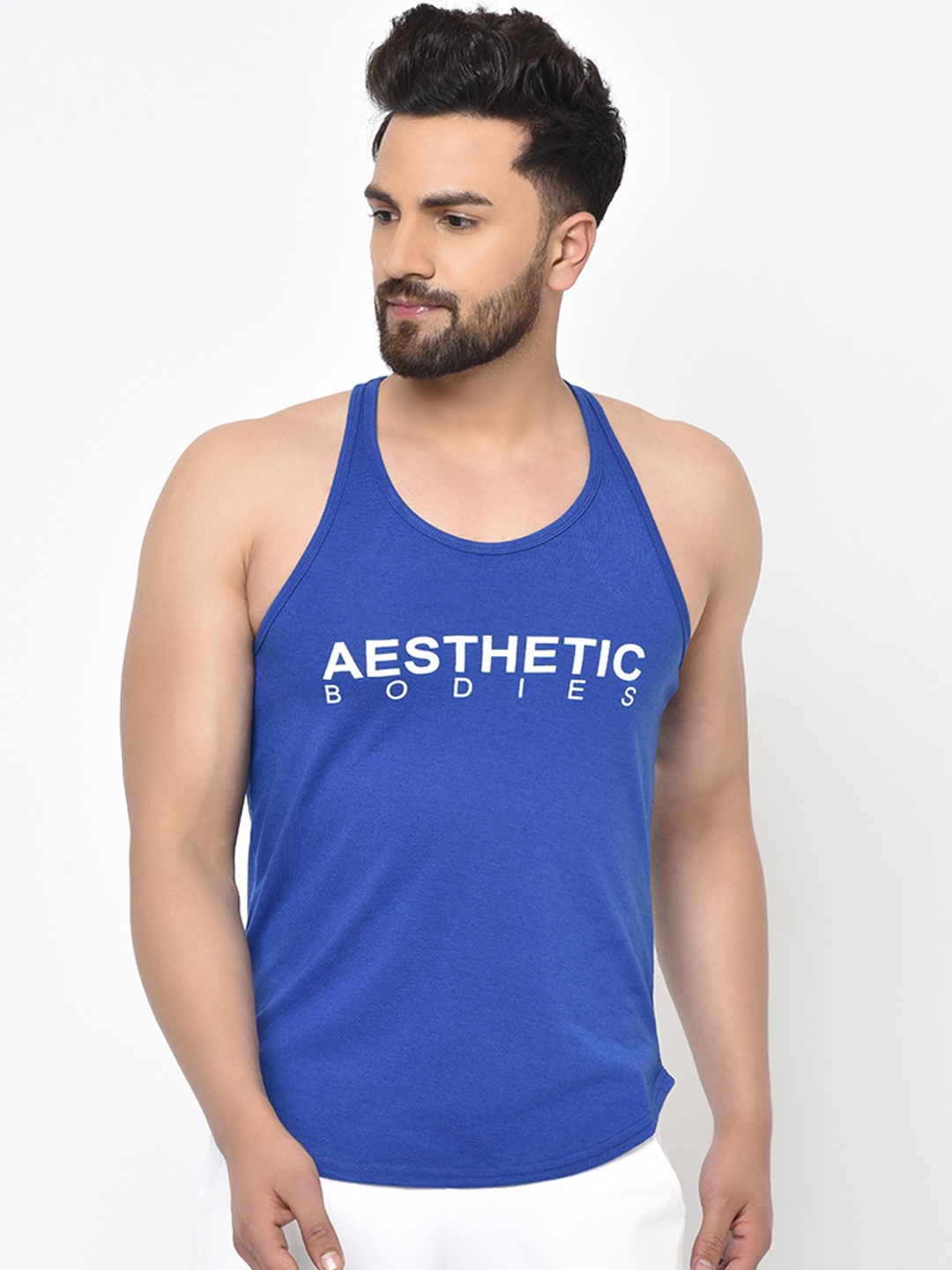 Aesthetic Bodies Men Blue Printed Round Neck T-shirt