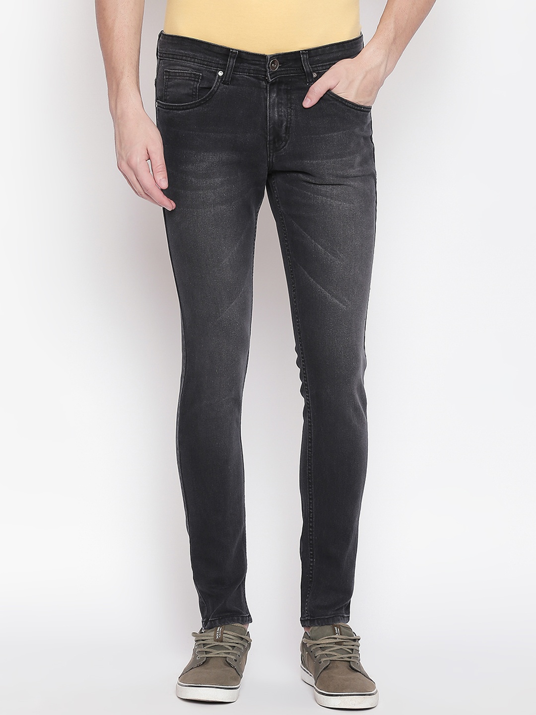 

High Star Men Plus Size Grey Slim Fit Mid-Rise Clean Look Stretchable Jeans