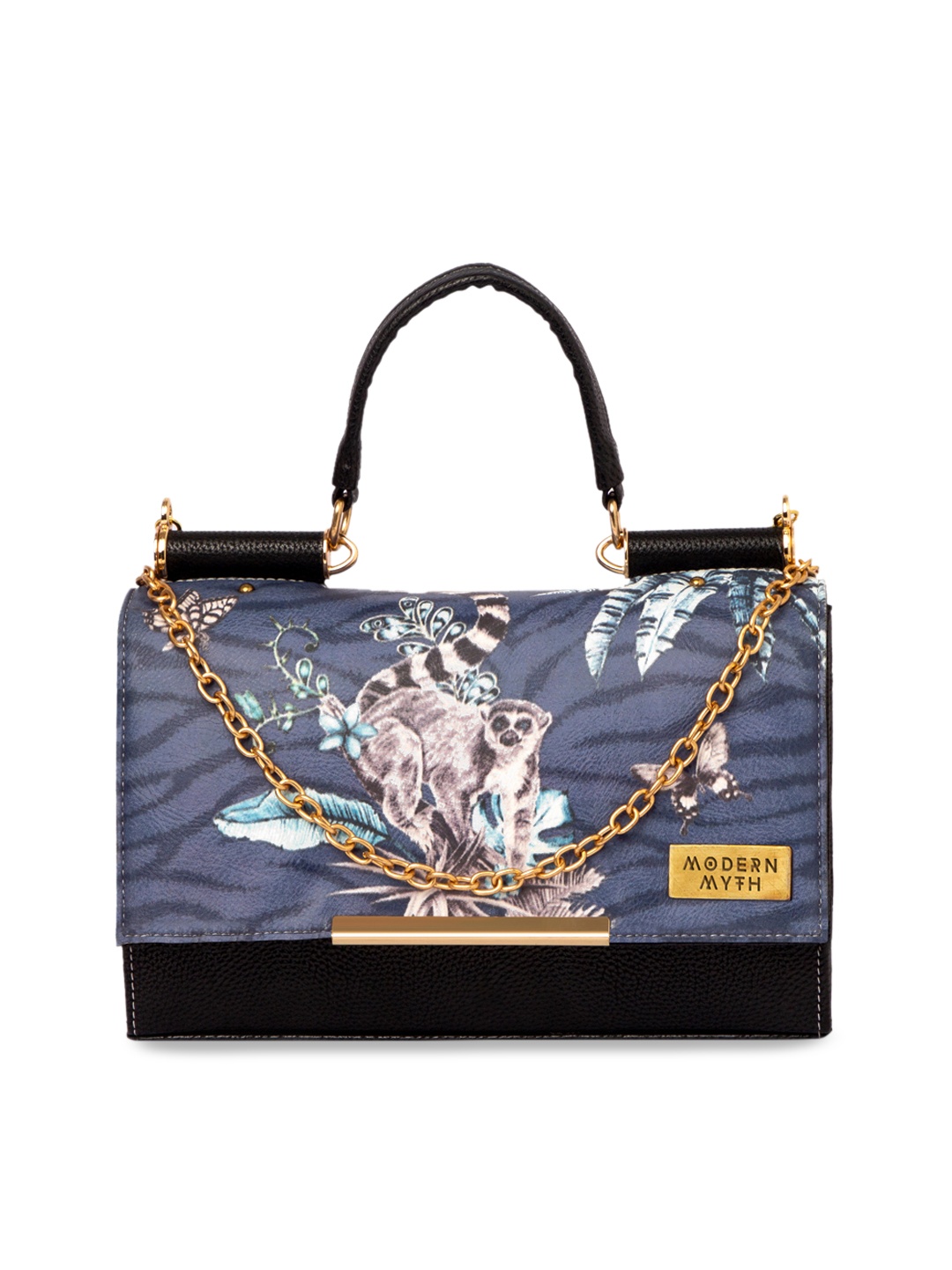

MODERN MYTH Blue & Black Printed Handheld Bag