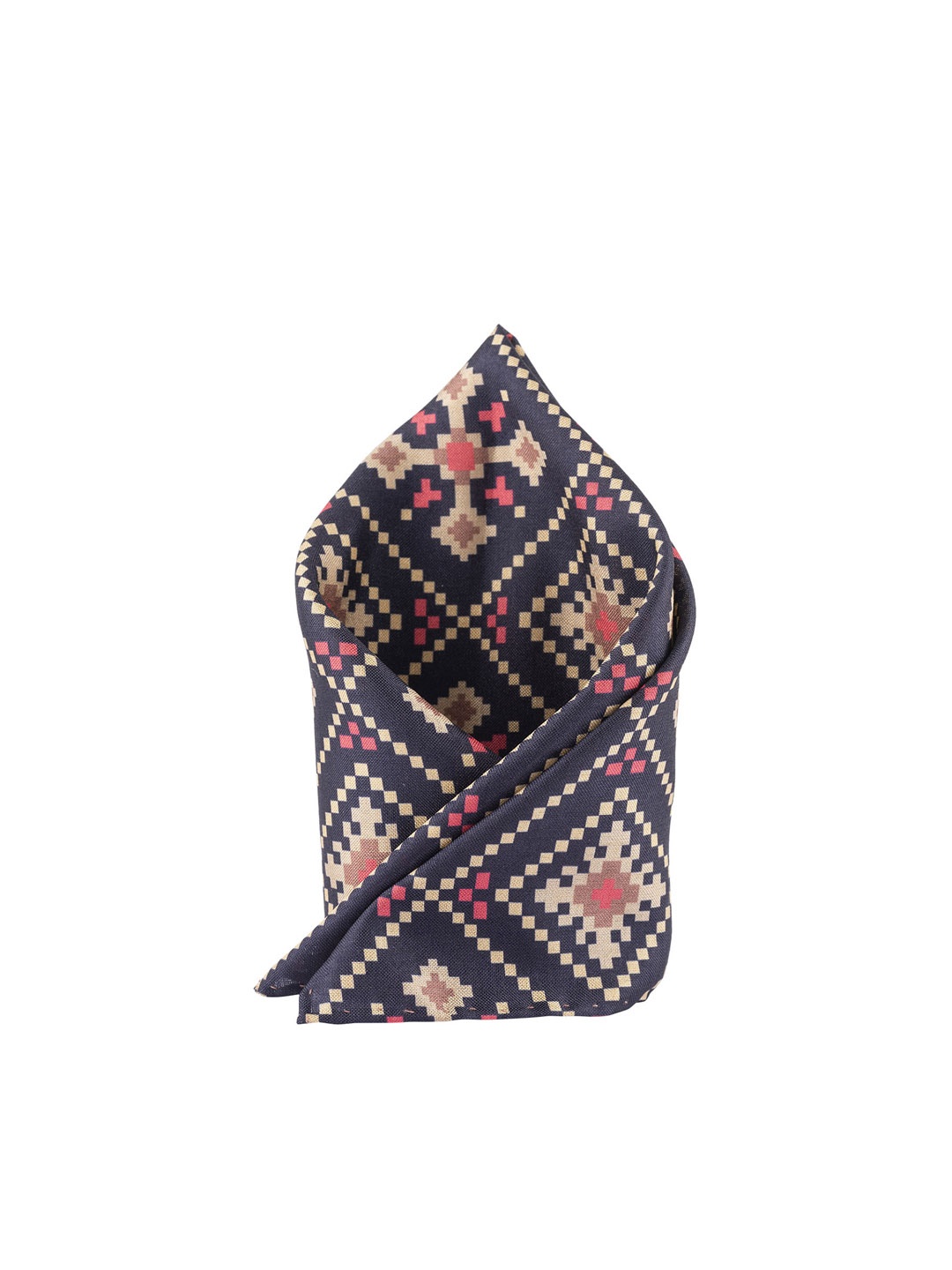

The Tie Hub Men Navy Blue & Pink Patola Checks Pocket Square