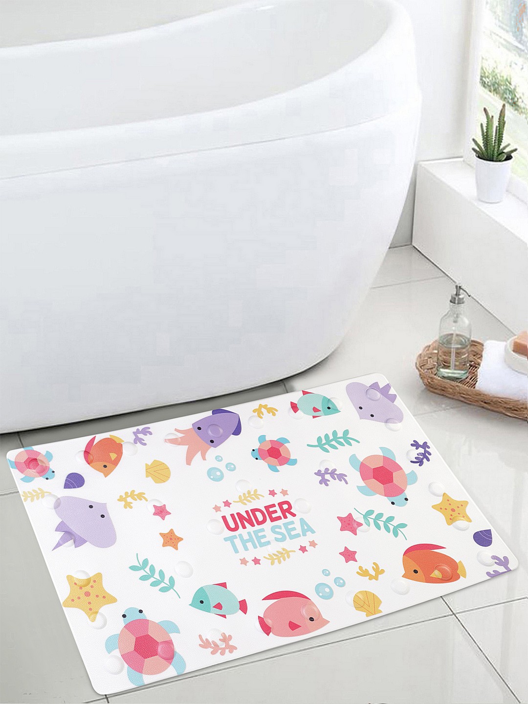 

Cortina White & Pink Printed Anti-Slip Microfibre Mat