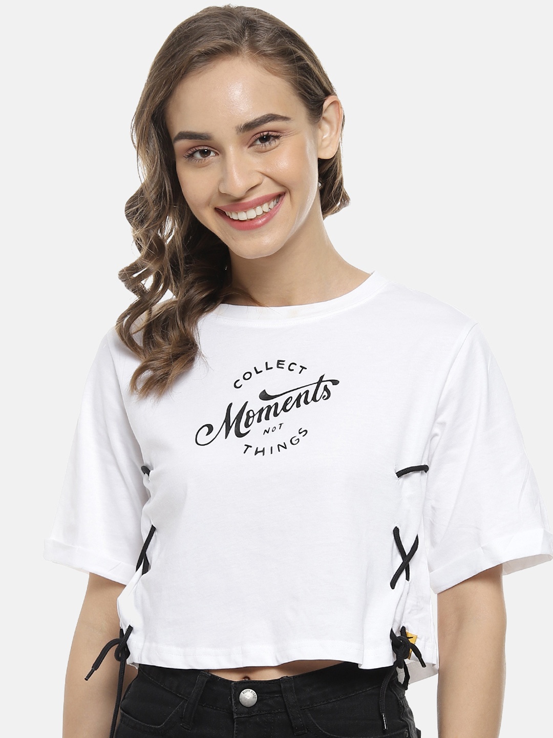 

Campus Sutra Women White Printed Boxy Pure Cotton Top