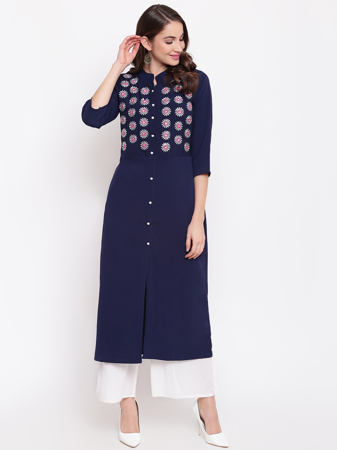 

Napra Women Blue & White Embroidered Kurta with Palazzos