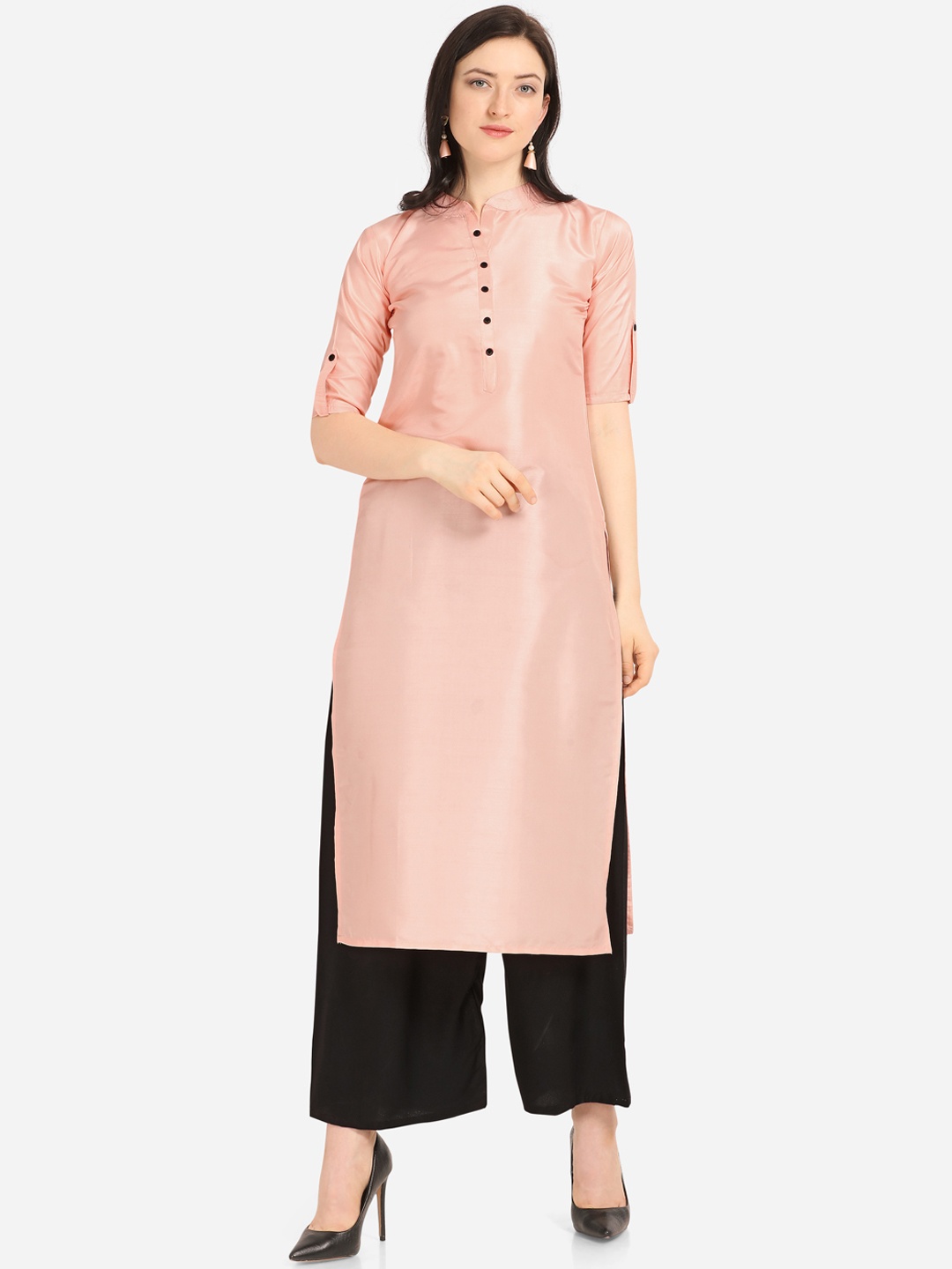 

Silk Bazar Women Rose Gol-Coloured Solid Straight Kurta, Rose gold