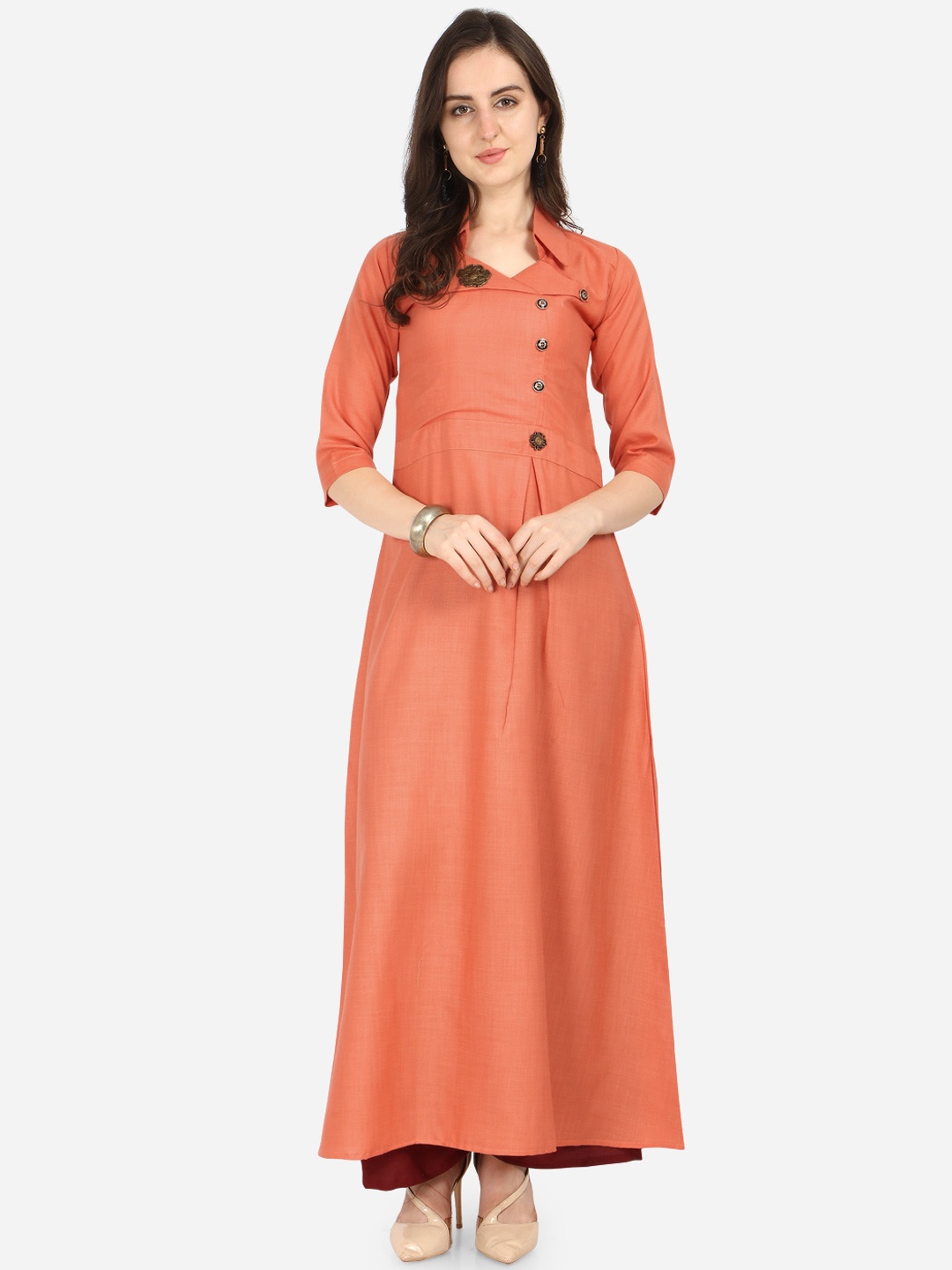 

Silk Bazar Women Orange & Maroon Solid Kurti with Palazzos