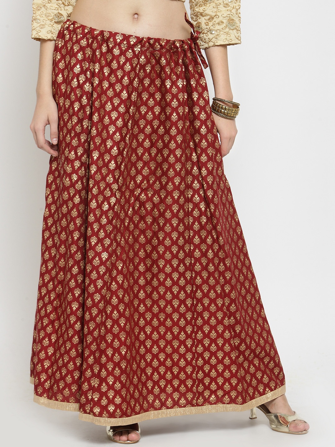 

Clora Creation Women Maroon & Gold-Toned Printed Flared Maxi Skirt